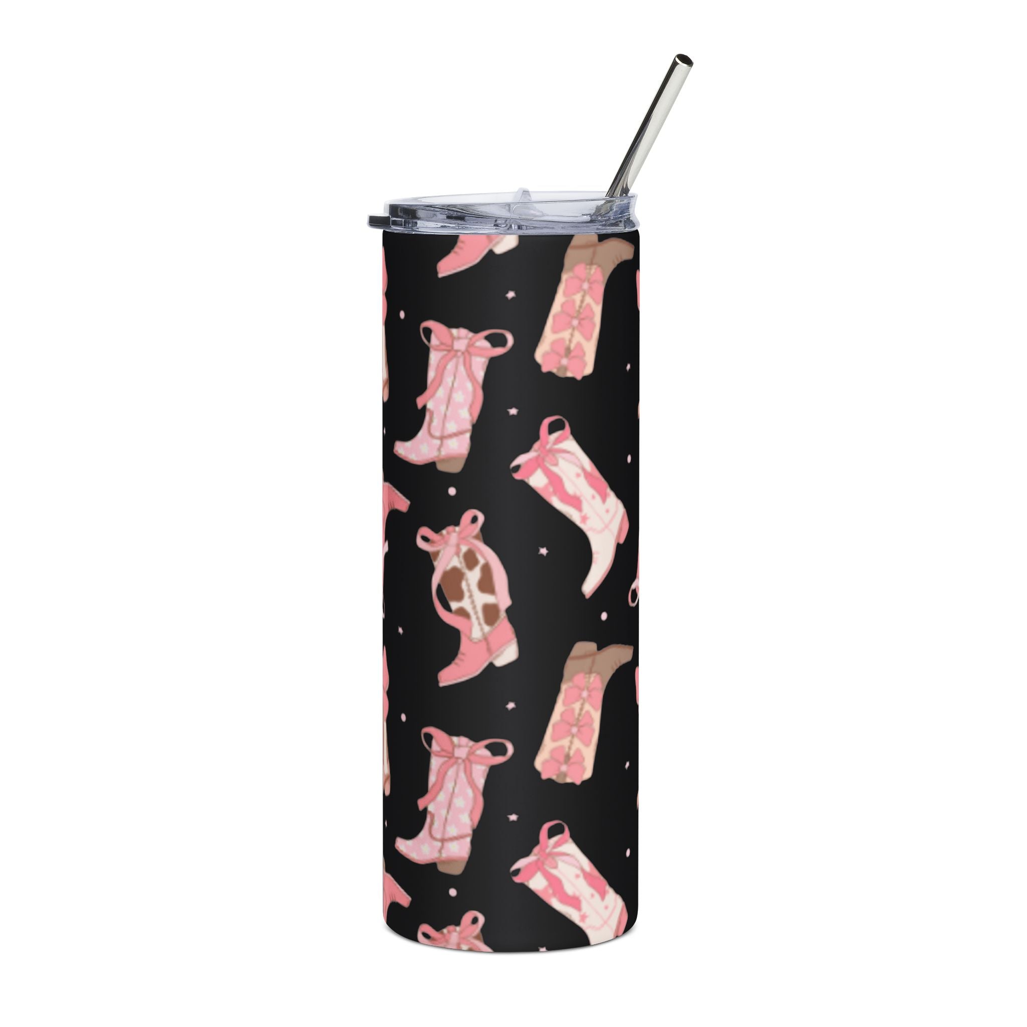 20oz Stainless Steel Tumbler — Pink Cowgirl Boots Pattern