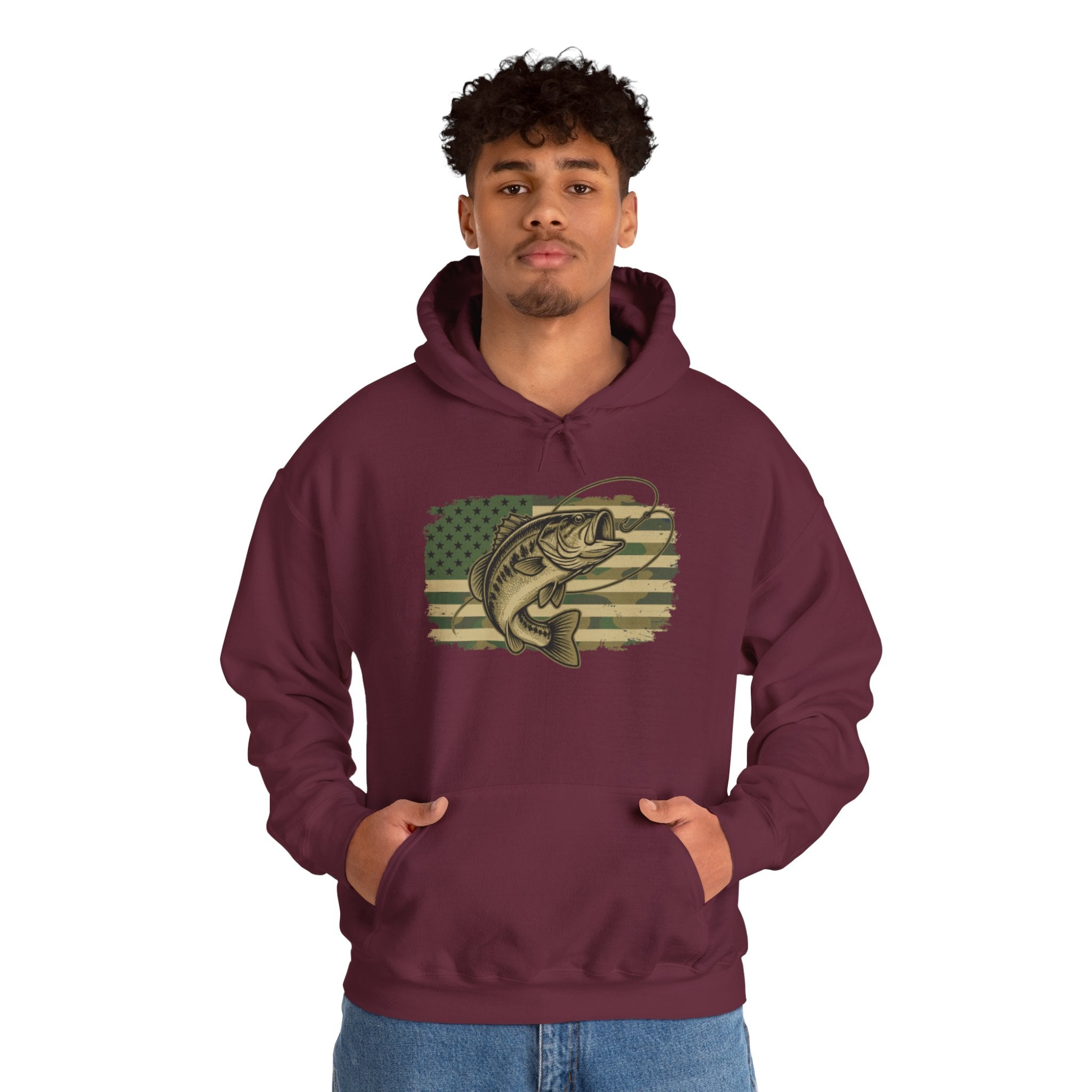 Fishing Bass Hoodie — American Flag Largemouth Bass Pullover