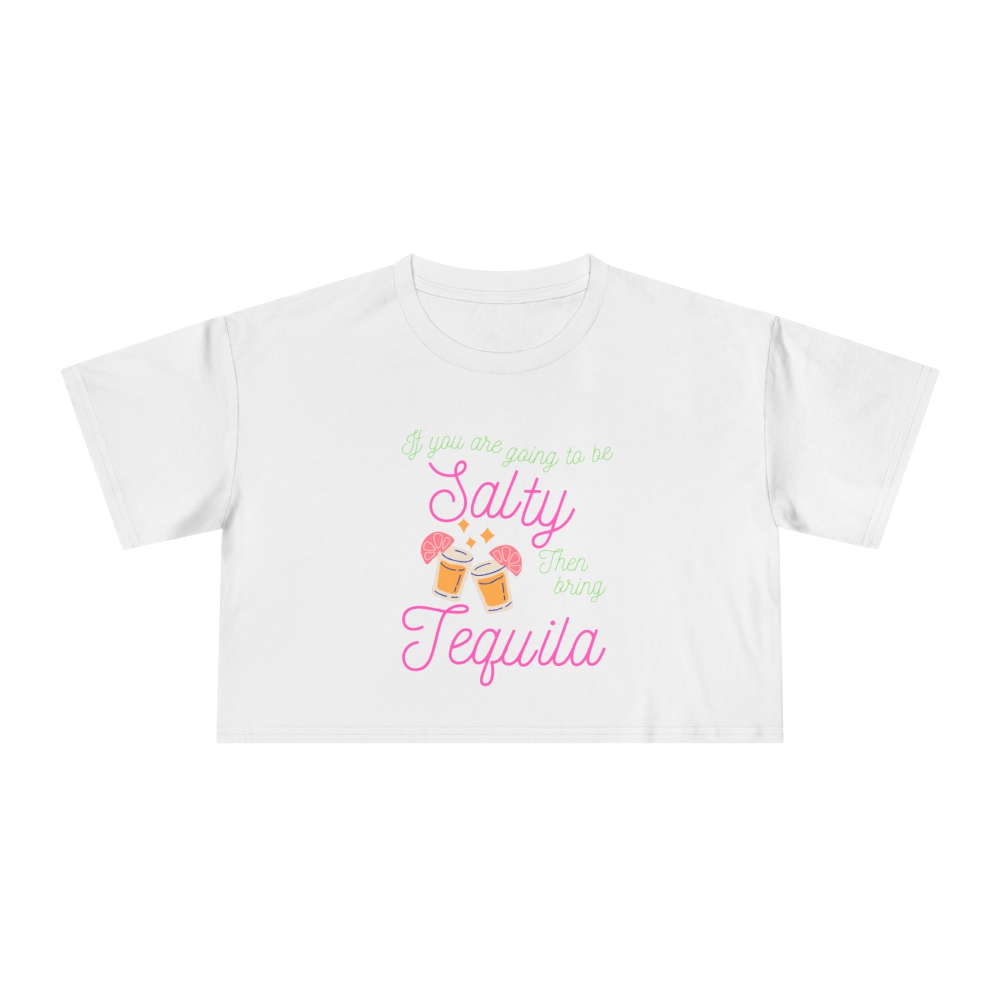 Crop Tee — "Salty Tequila" Cute Tropical Cocktail Graphic