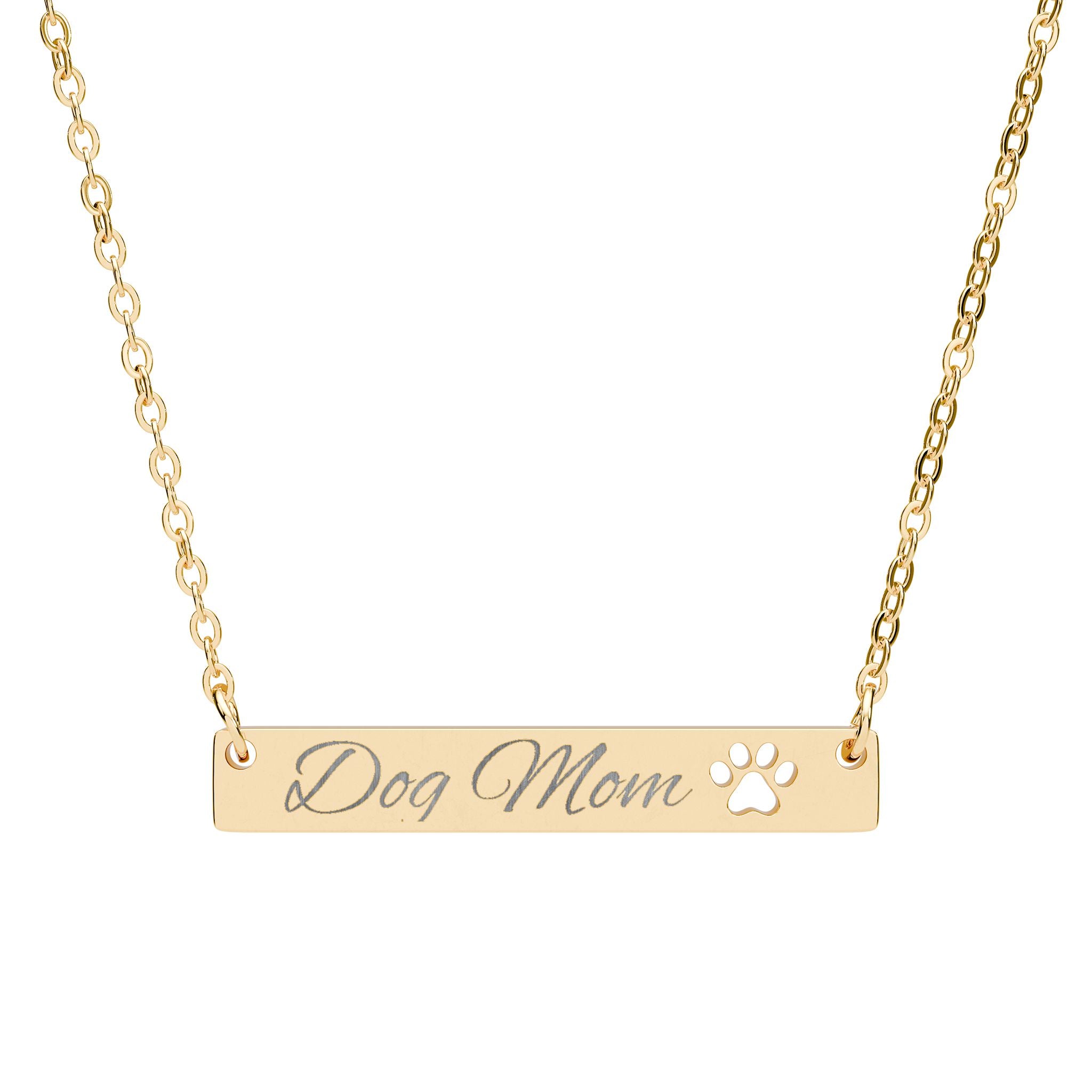 Dog Mom Paw Bar Necklace — Engraved Cutout Paw Pendant