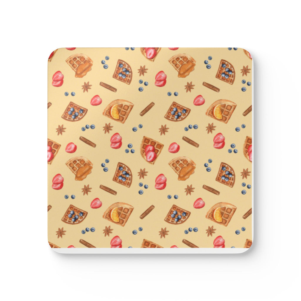 Breakfast Waffles Cork Coaster Set — Cute Pancake & Toppings Pattern
