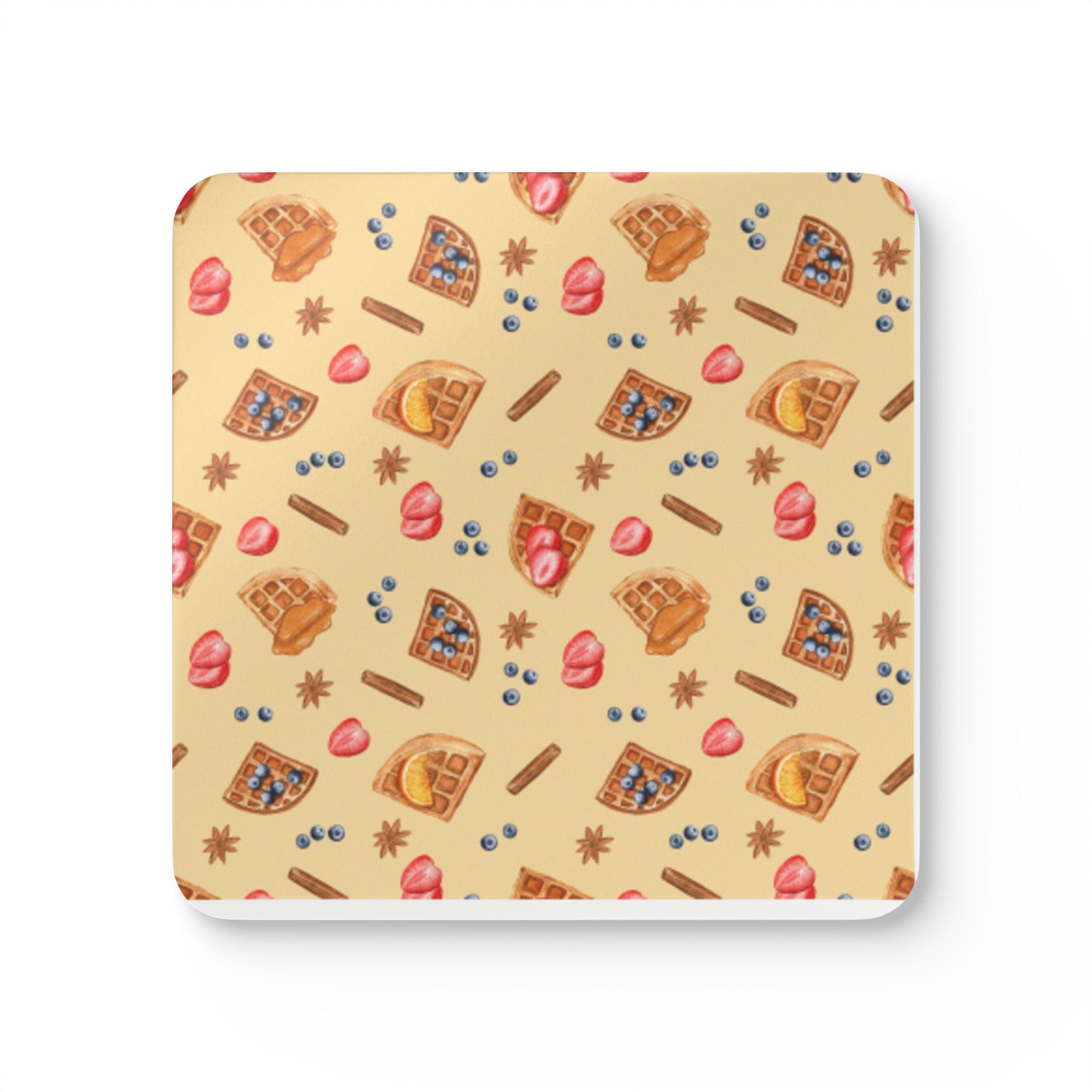 Breakfast Waffles Cork Coaster Set — Cute Pancake & Toppings Pattern