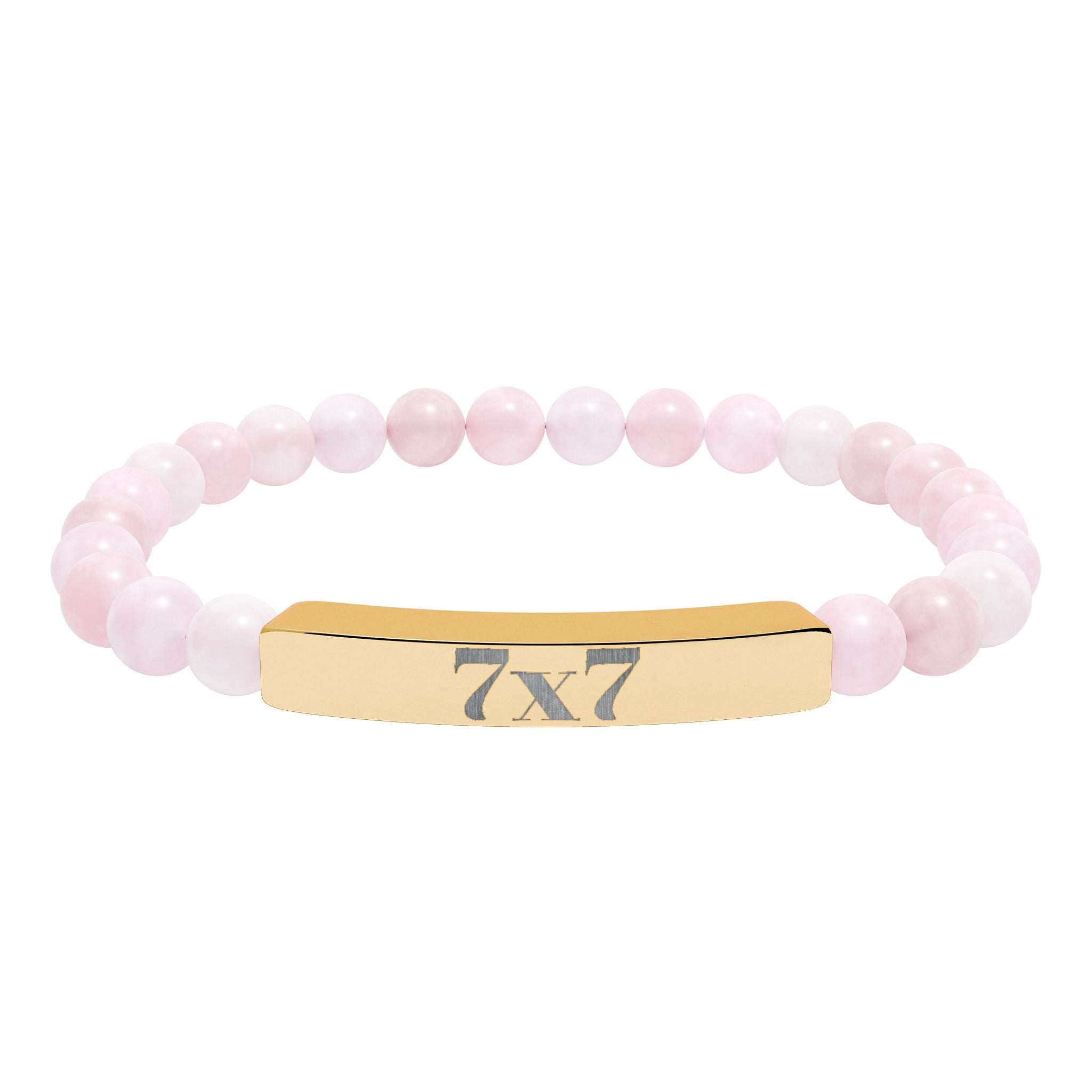 Engraved Natural Stone Stretch Bracelet — Bar Bead Bracelet with '7x7' Charm
