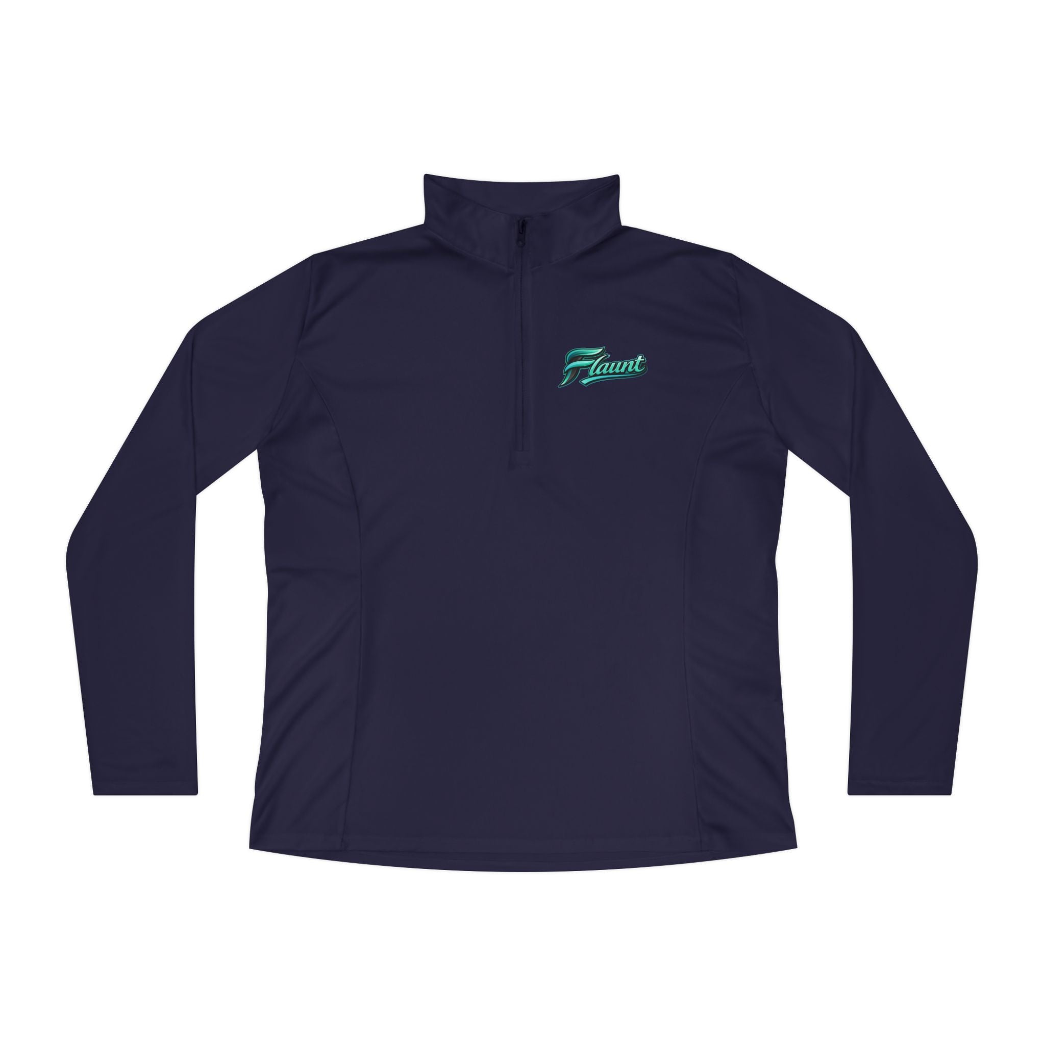 Ladies Quarter-Zip Pullover — White Performance Top with Green Script Logo