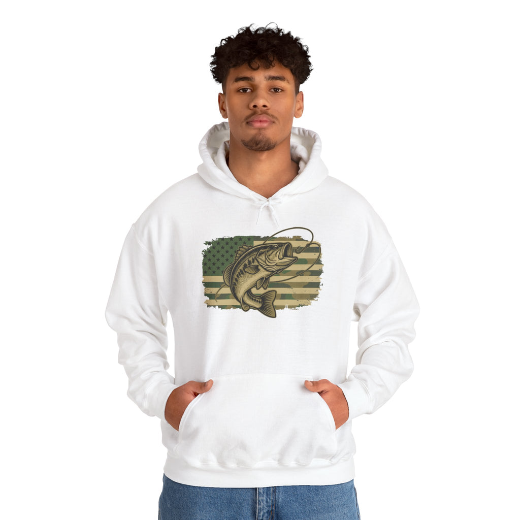 Fishing Bass Hoodie — American Flag Largemouth Bass Pullover