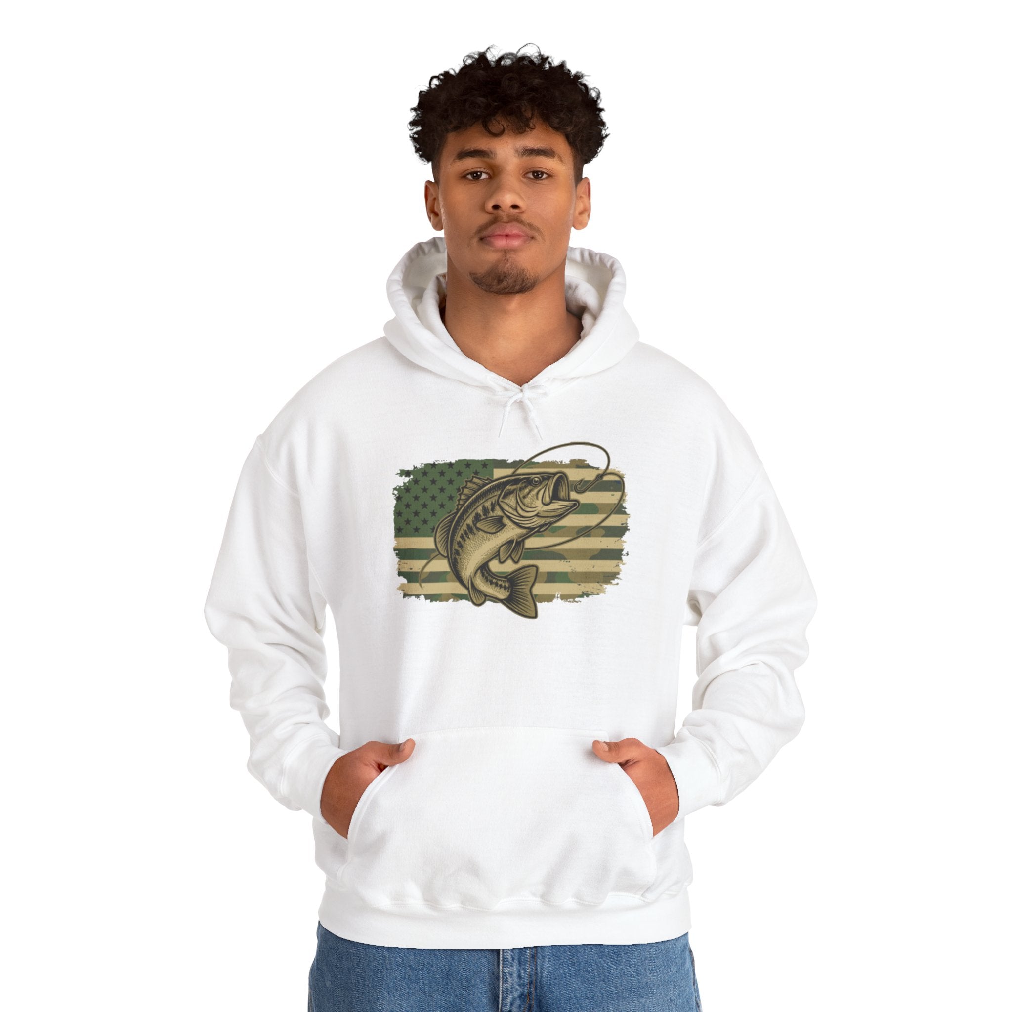 Fishing Bass Hoodie — American Flag Largemouth Bass Pullover