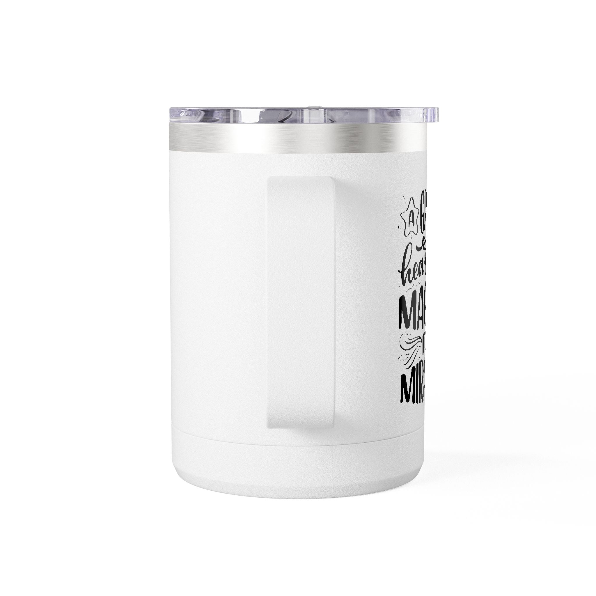 15oz Insulated Coffee Tumbler Mug — White Travel Cup with Handle