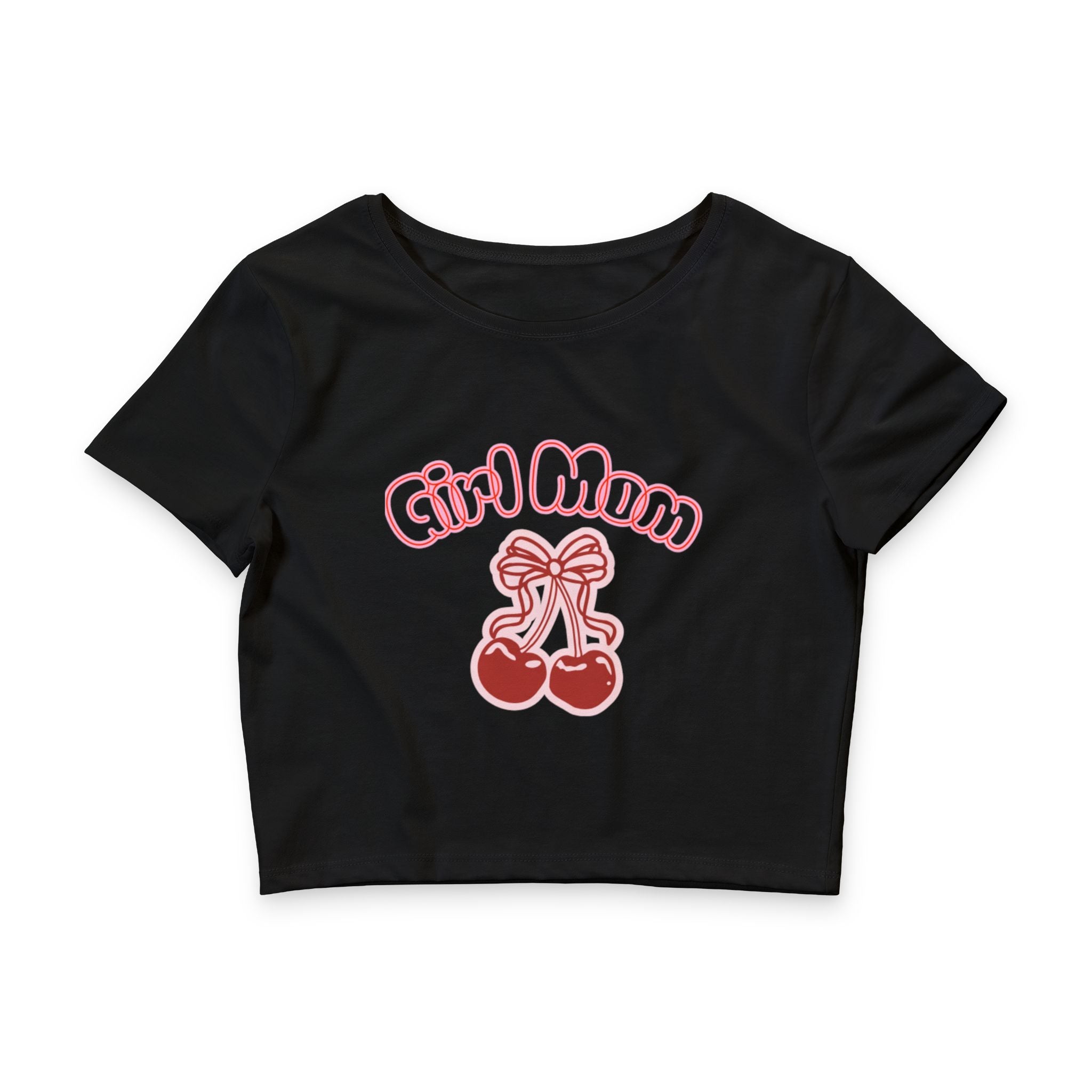 Crop Tee — "Girl Mom" Cherry Graphic