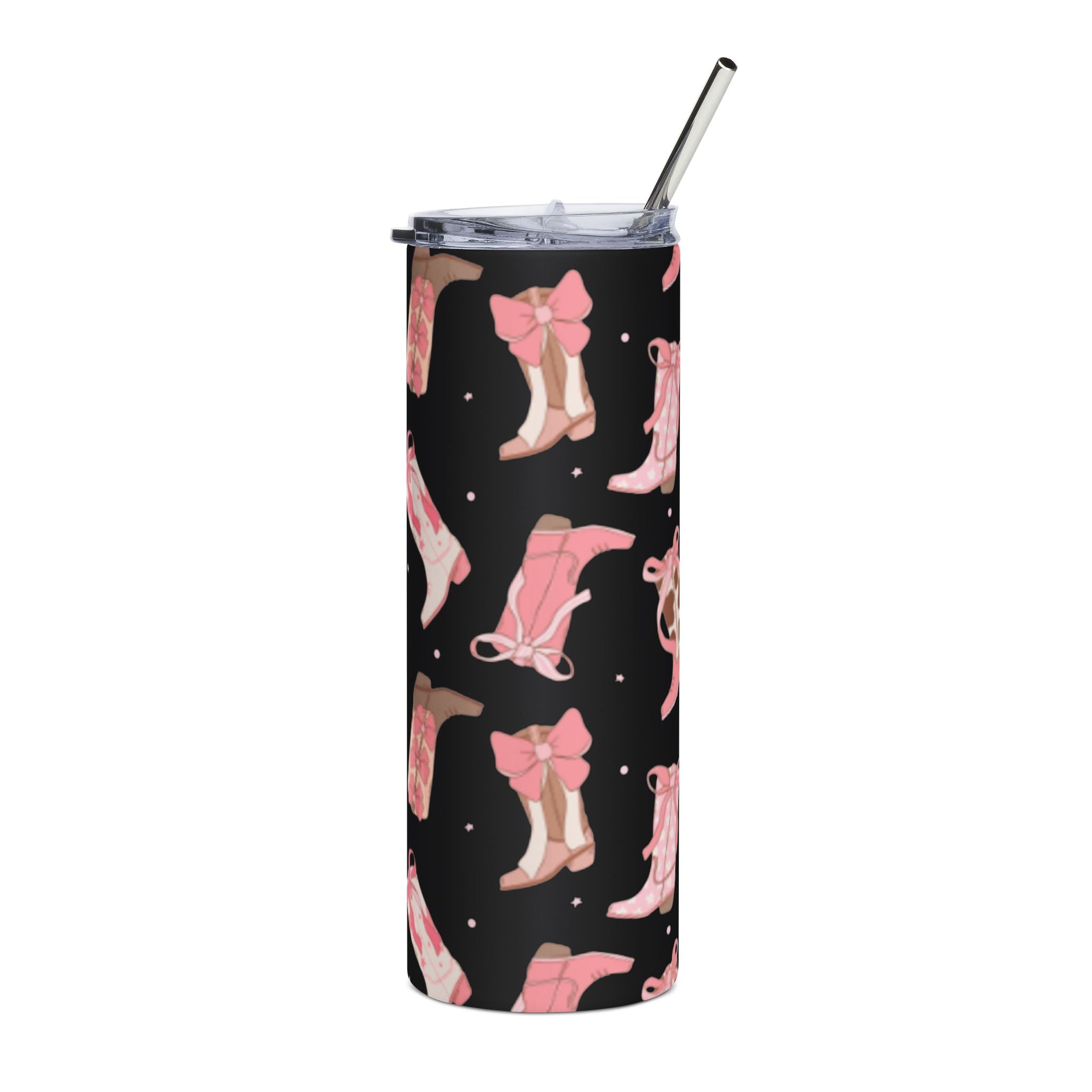 20oz Stainless Steel Tumbler — Pink Cowgirl Boots Pattern