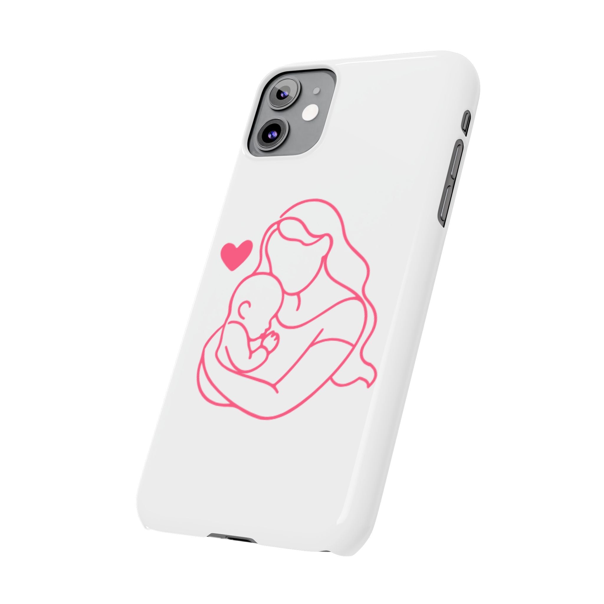 Slim Phone Case — Pink Mother & Baby Outline Design (Mother’s Day Gift)