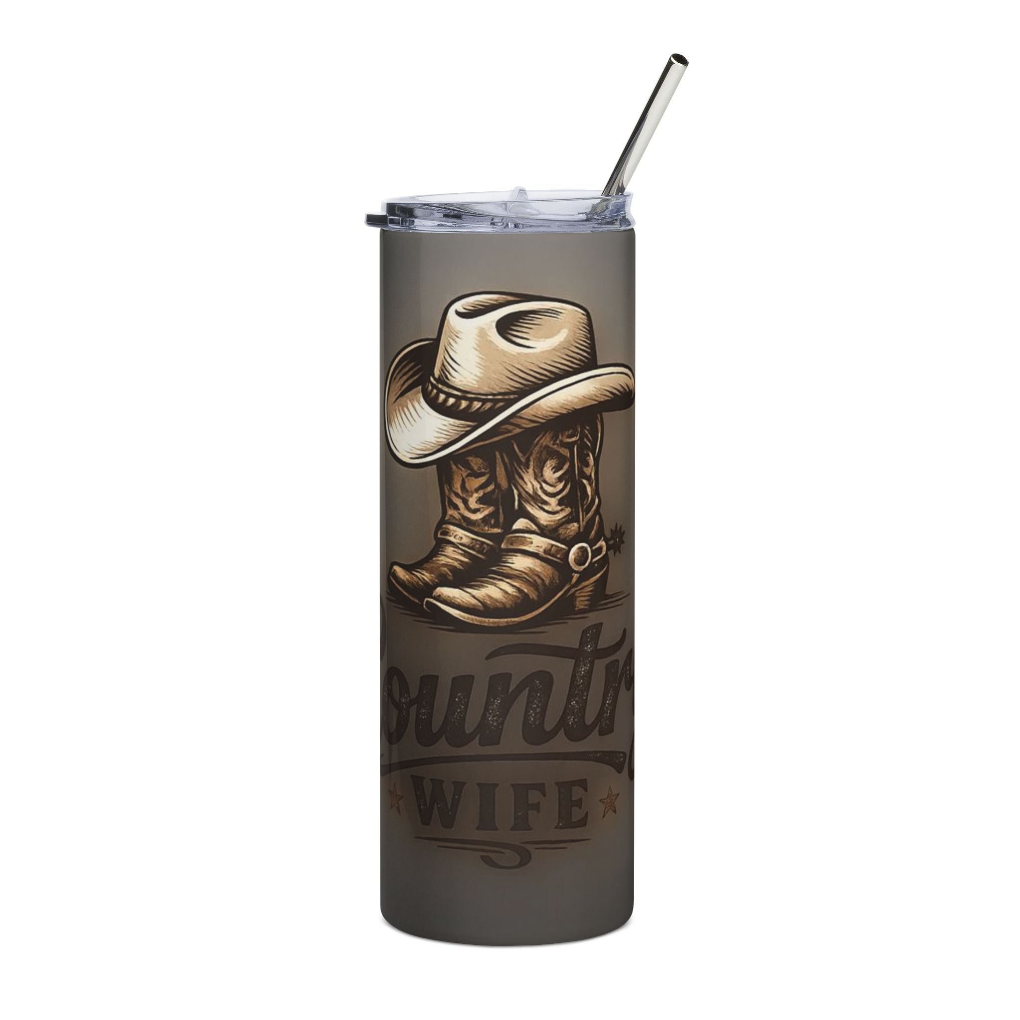 Country Wife 20oz Stainless Steel Tumbler - Cowboy Boots & Hat Travel Mug