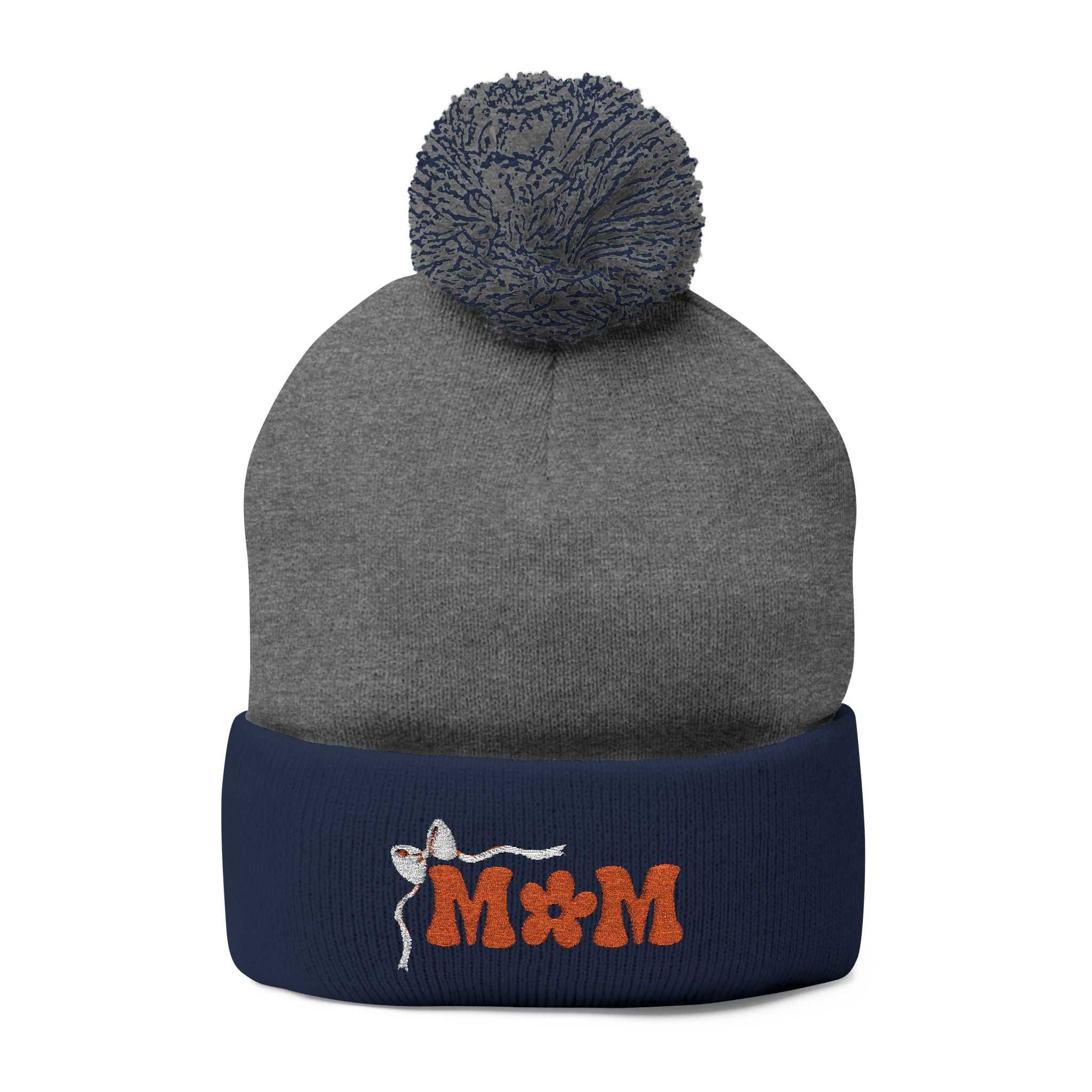 Embroidered 'MOM' Pom-Pom Knit Cap — Cozy Winter Beanie Gift for Moms