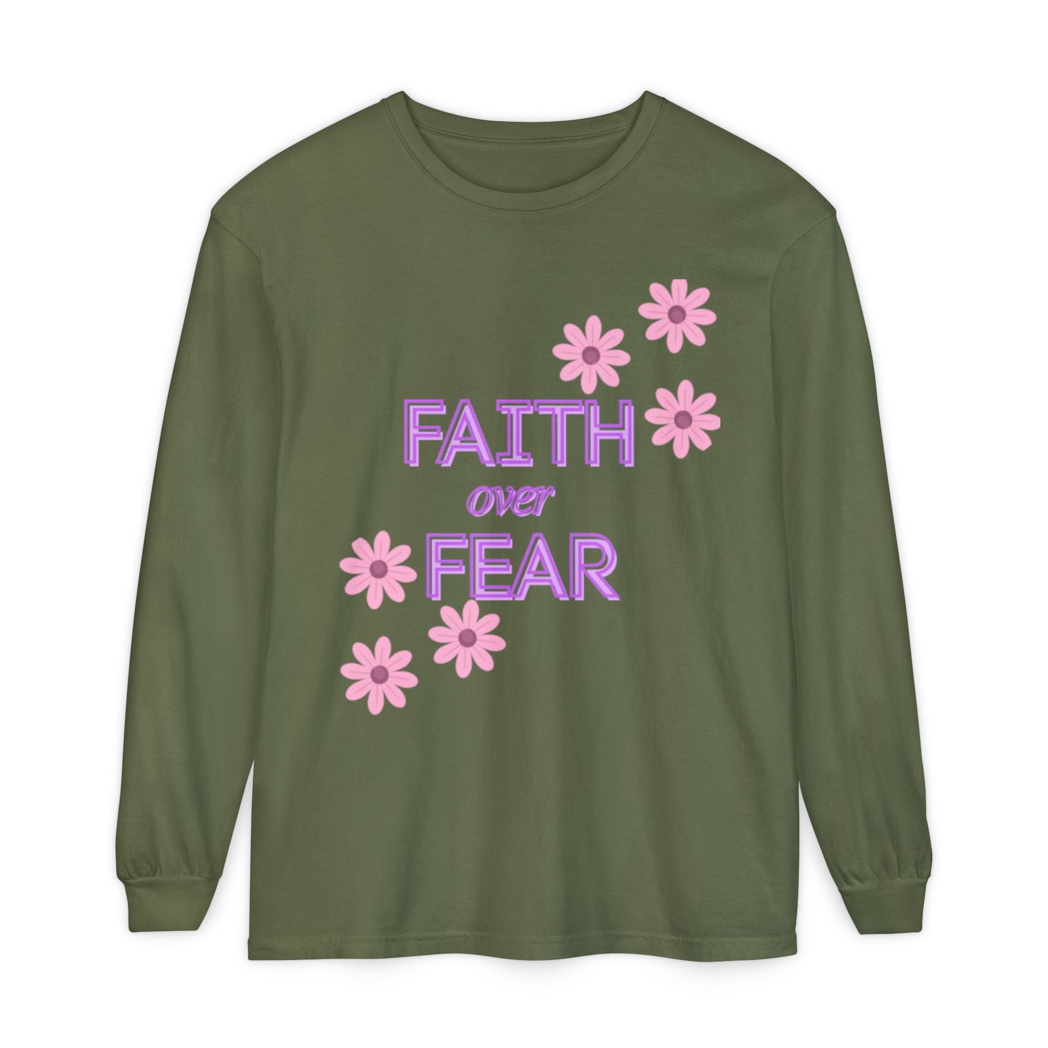 Faith Over Fear Long Sleeve Tee — Floral Inspirational Shirt