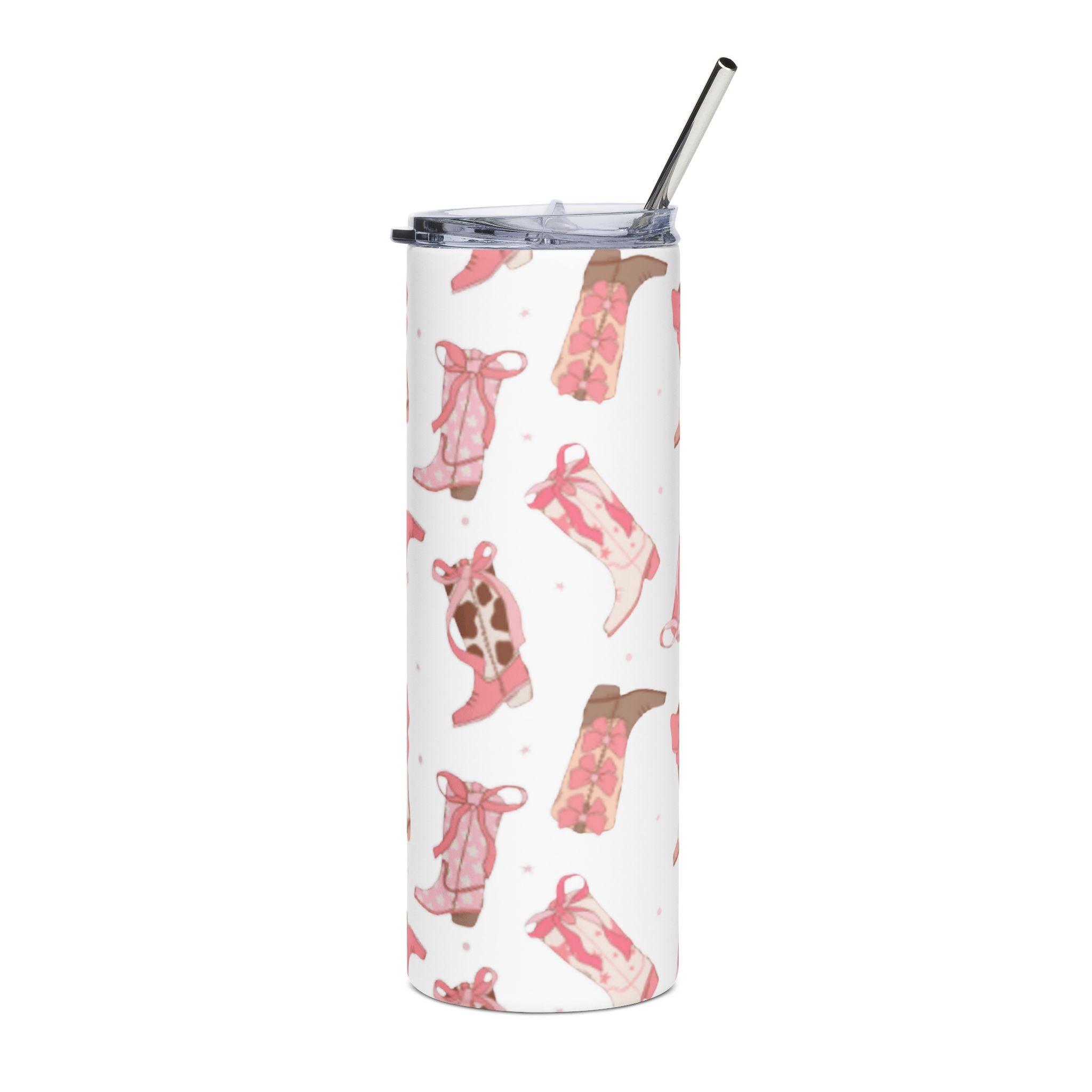 20oz Stainless Steel Tumbler — Pink Cowgirl Boots Pattern