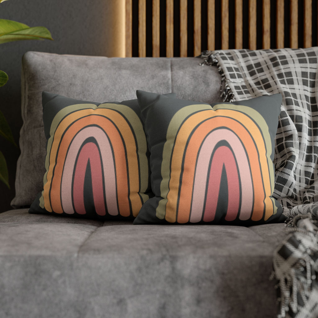 Retro Pastel Rainbow Pillow Cover — Boho Decorative Square Pillowcase
