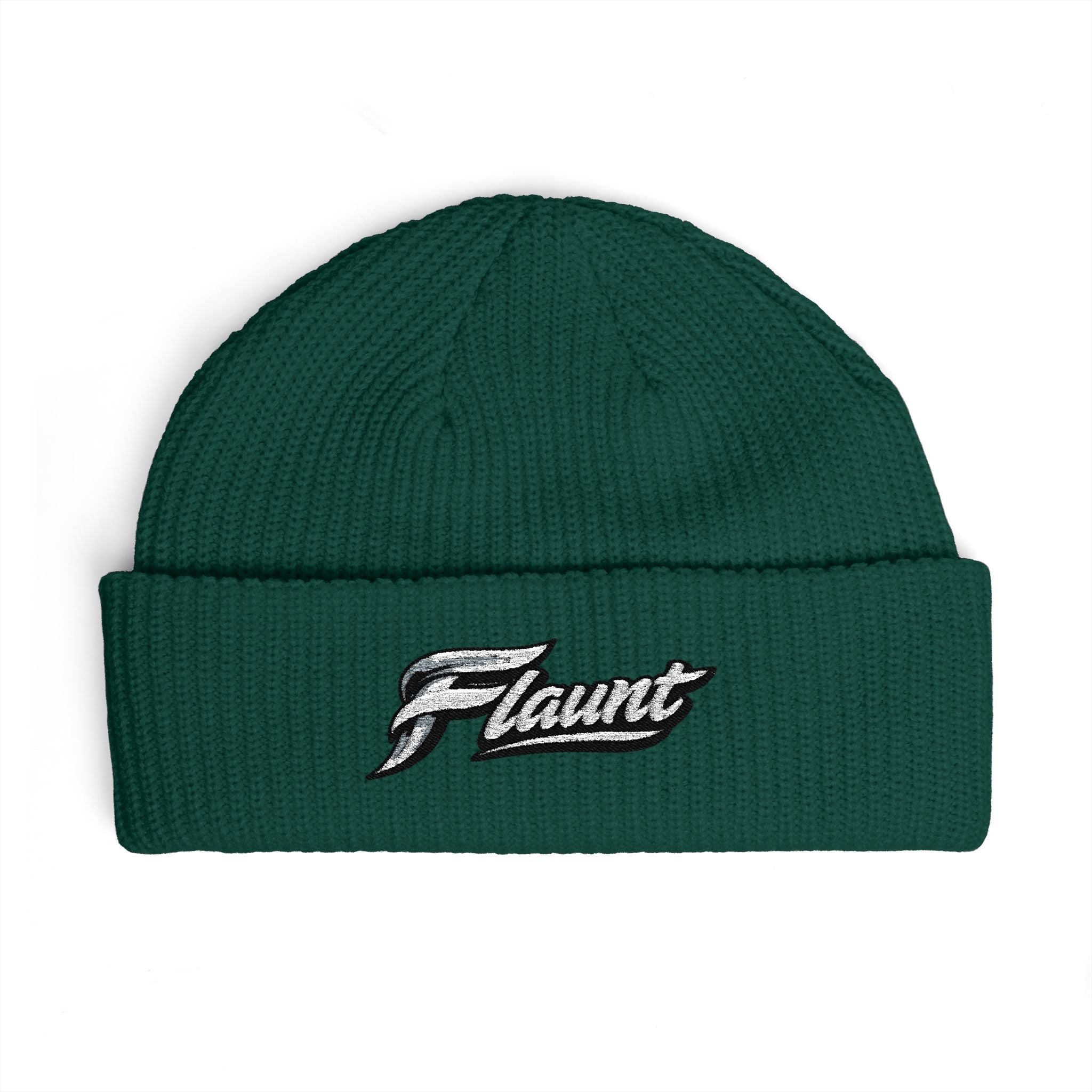 Embroidered ‘Flaunt’ Cuff Beanie — Cozy Knit Winter Hat
