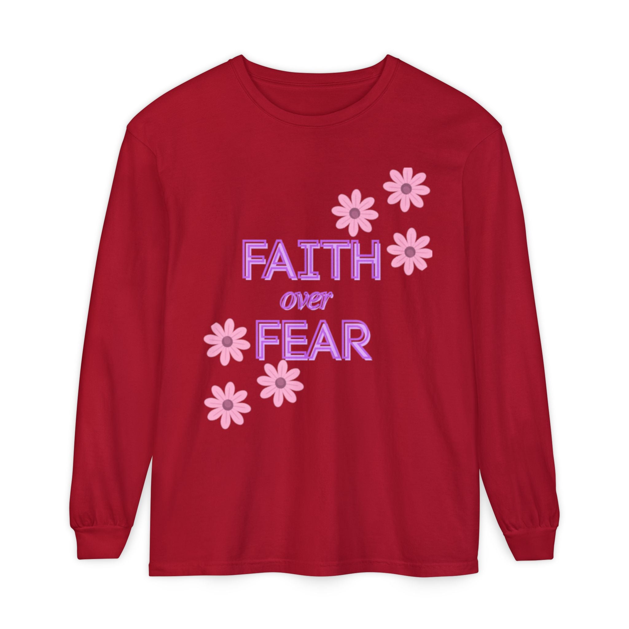 Faith Over Fear Long Sleeve Tee — Floral Inspirational Shirt