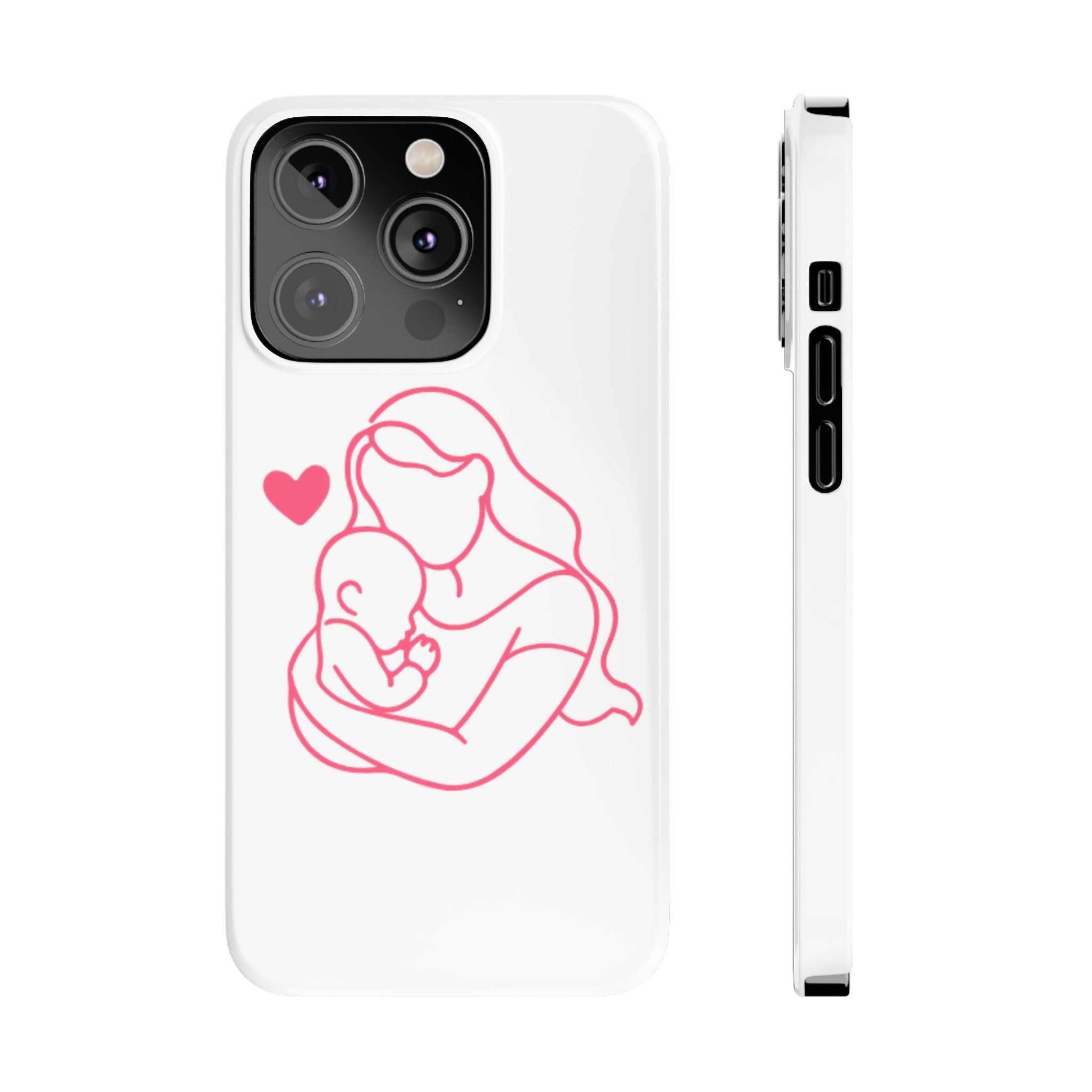 Slim Phone Case — Pink Mother & Baby Outline Design (Mother’s Day Gift)