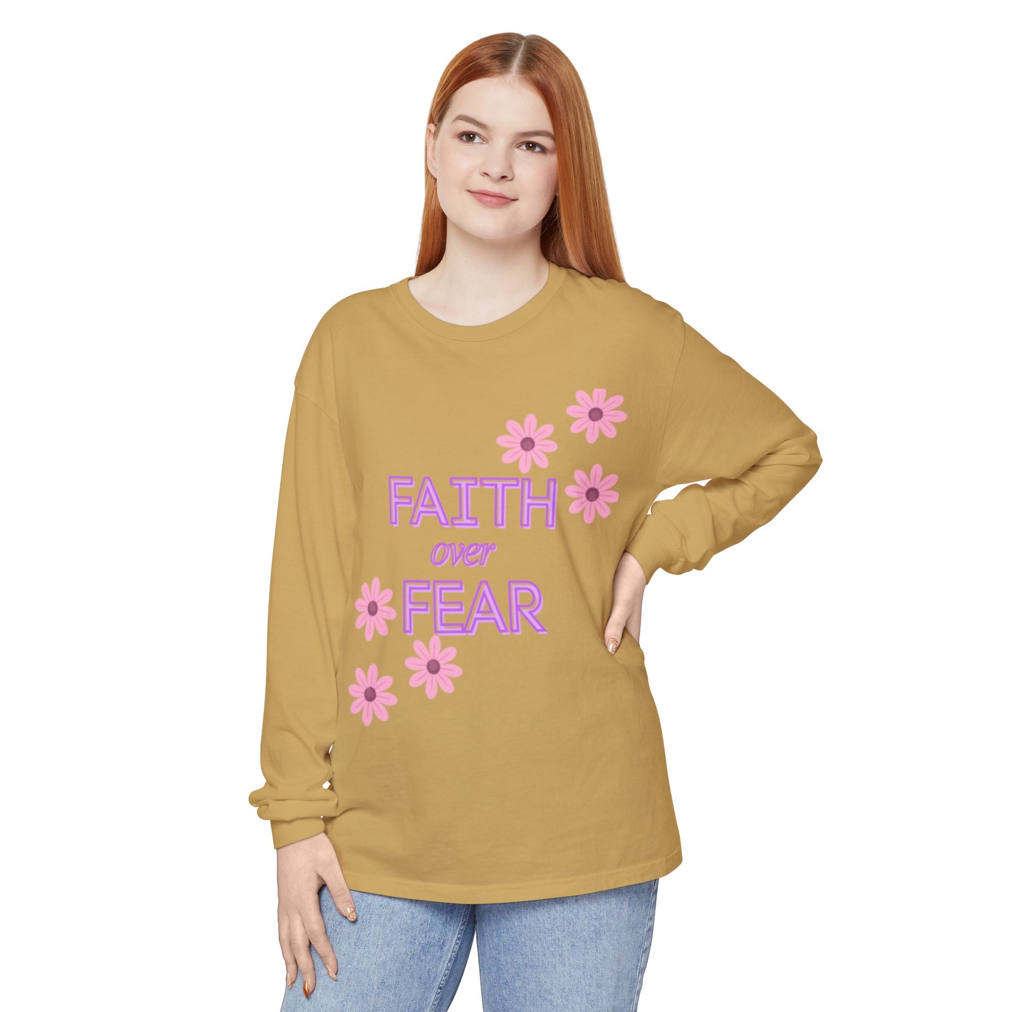 Faith Over Fear Long Sleeve Tee — Floral Inspirational Shirt