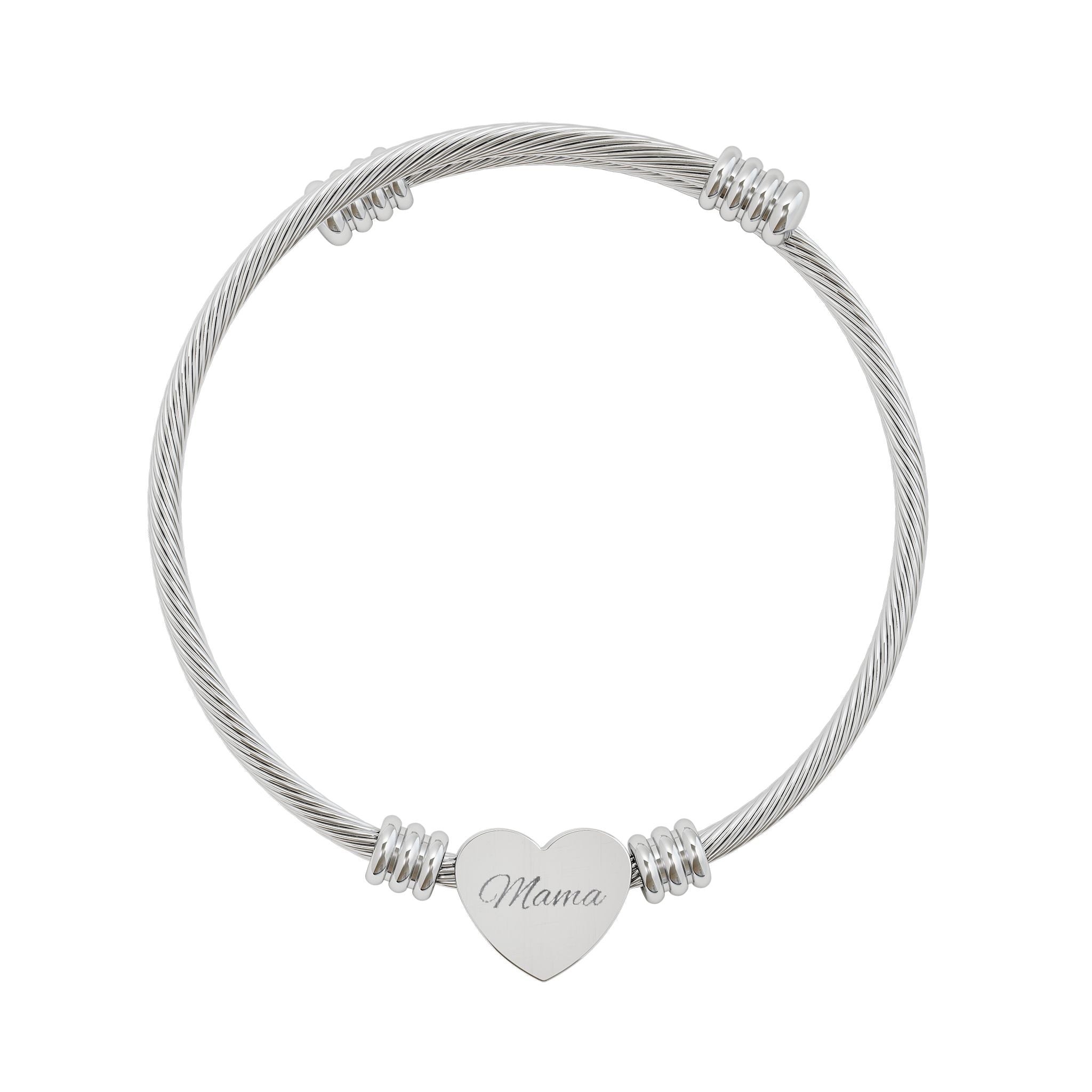Engravable Heart Cuff Bracelet — Personalized Silver or Gold Cable Bangle