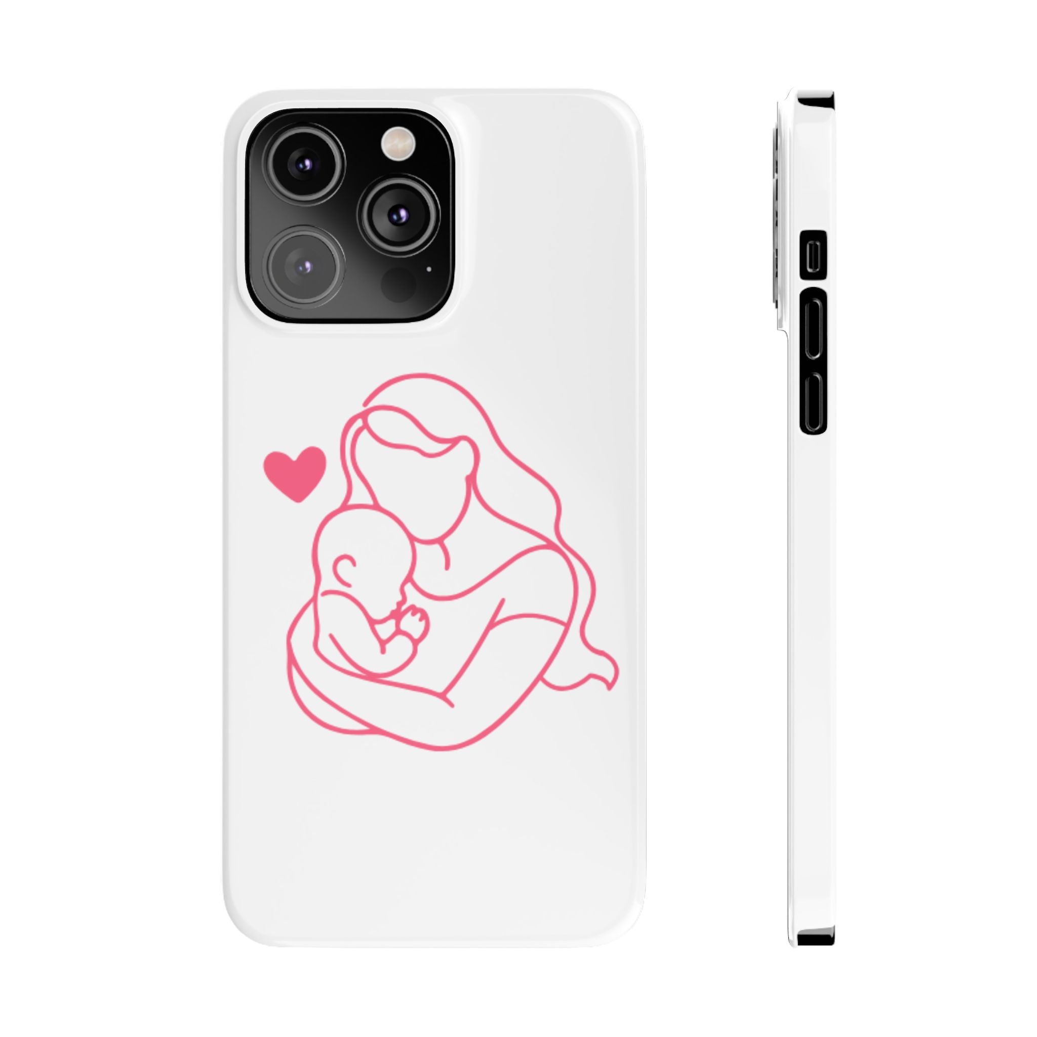 Slim Phone Case — Pink Mother & Baby Outline Design (Mother’s Day Gift)
