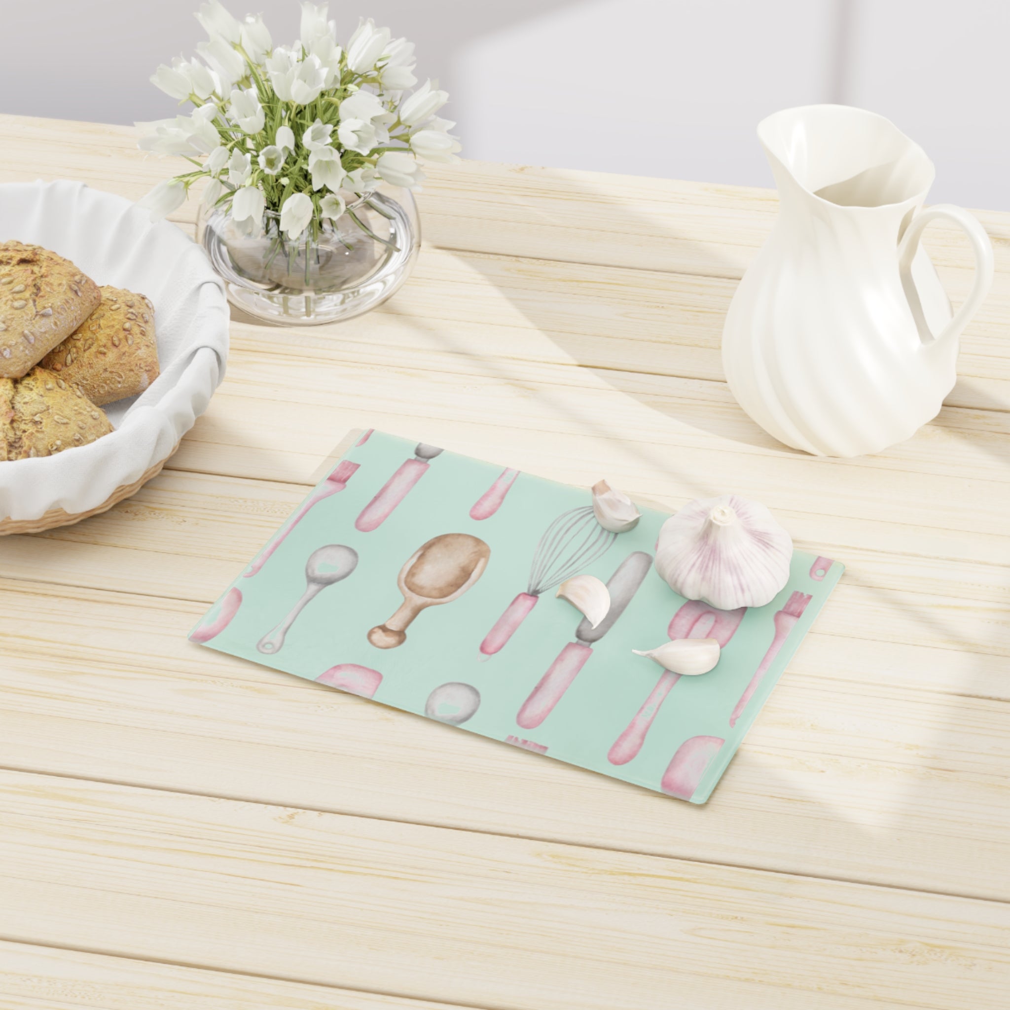 Kitchen Utensil Cutting Board — Pastel Baking Tools Pattern