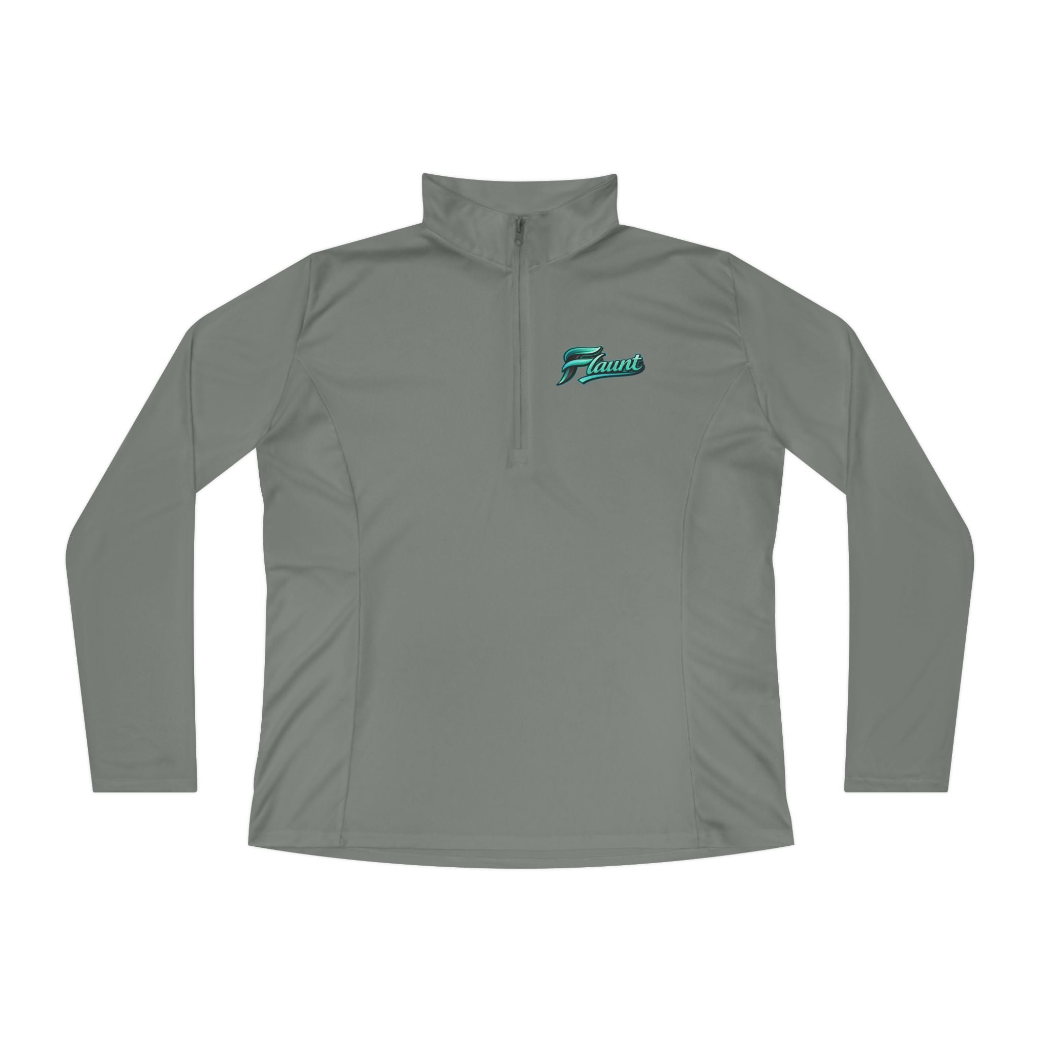 Ladies Quarter-Zip Pullover — White Performance Top with Green Script Logo
