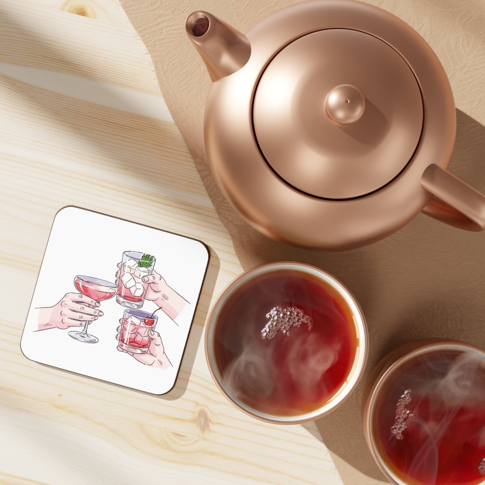 Cocktail Cheers Coaster — Illustrated Drink Glasses Hardboard Coaster