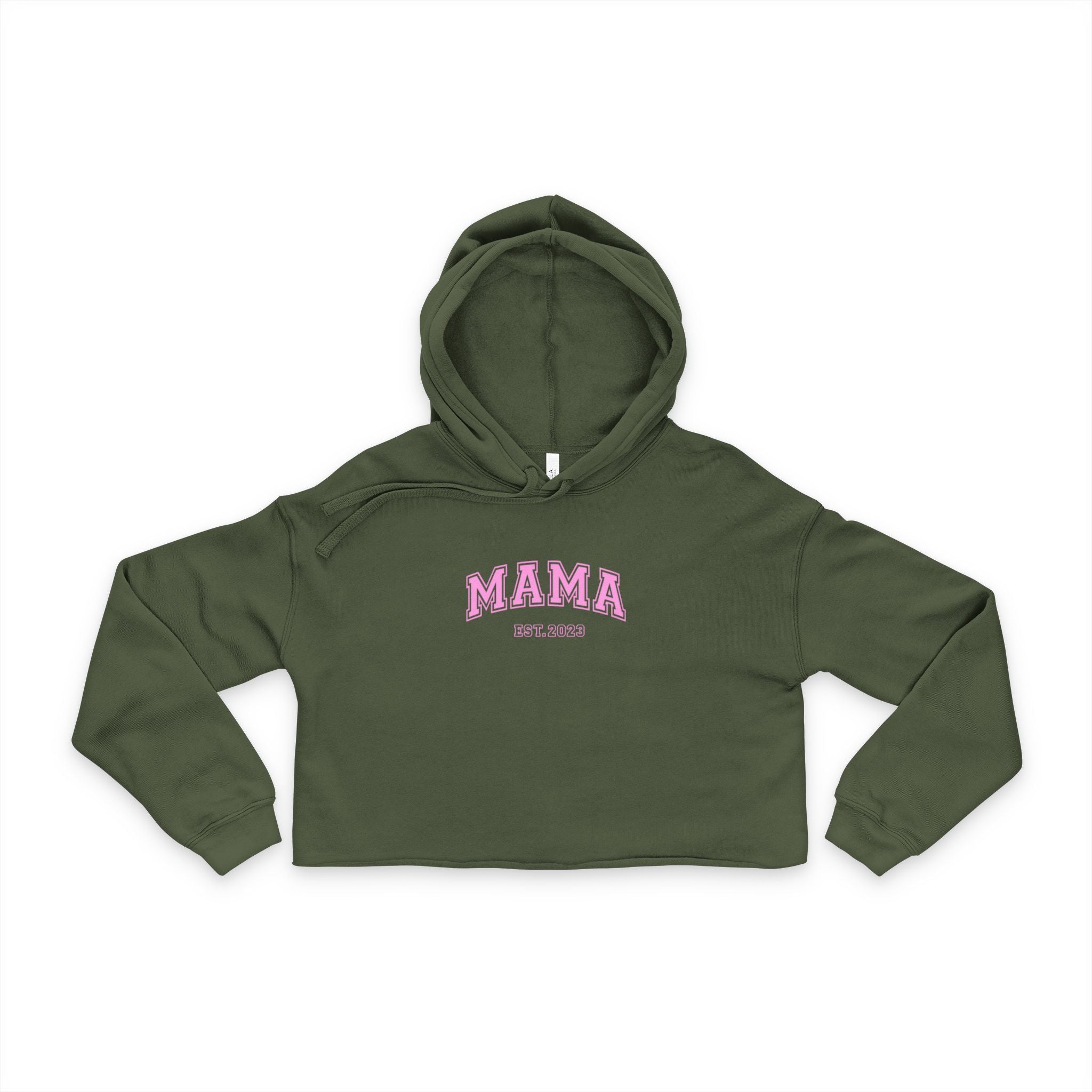 Mama Cropped Hoodie — Pink Floral 'MAMA' Graphic Women's Hoodie