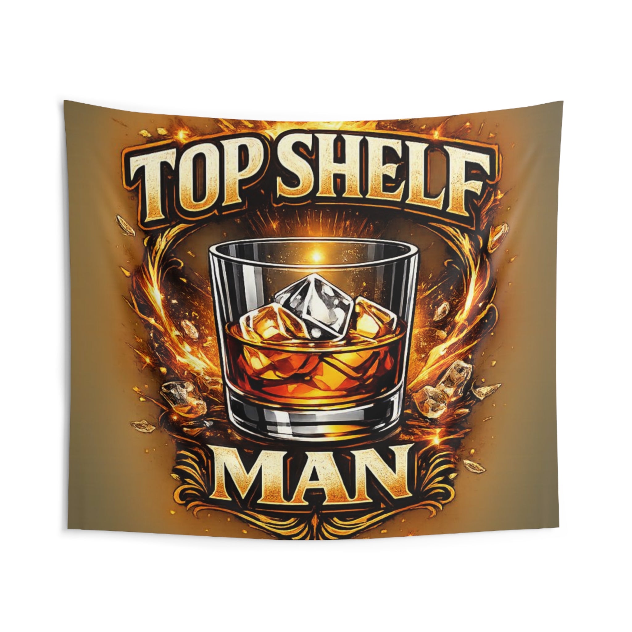 Top Shelf Man Tapestry — Whiskey Glass Wall Decor for Home Bar