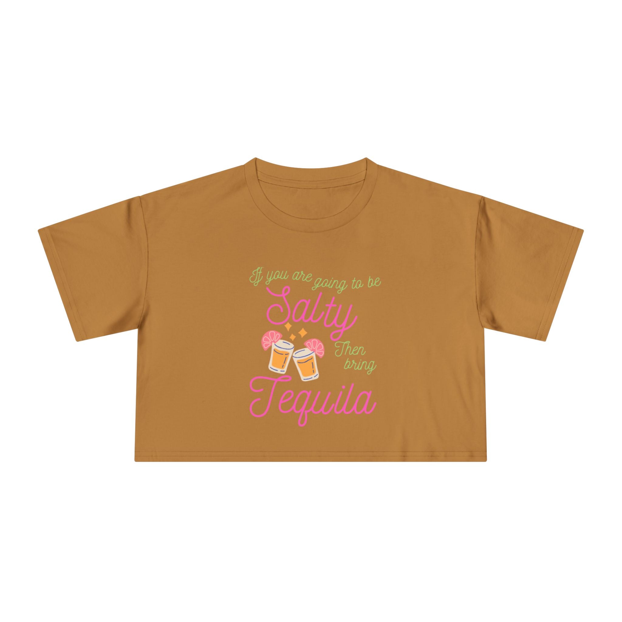 Crop Tee — "Salty Tequila" Cute Tropical Cocktail Graphic