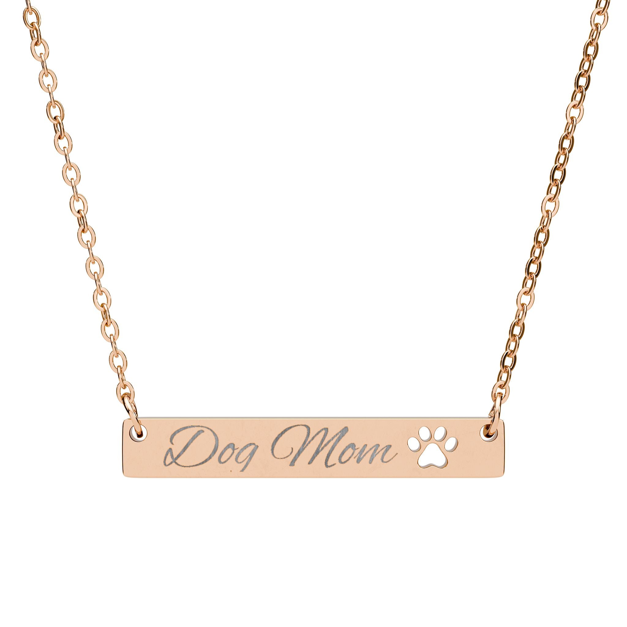 Dog Mom Paw Bar Necklace — Engraved Cutout Paw Pendant
