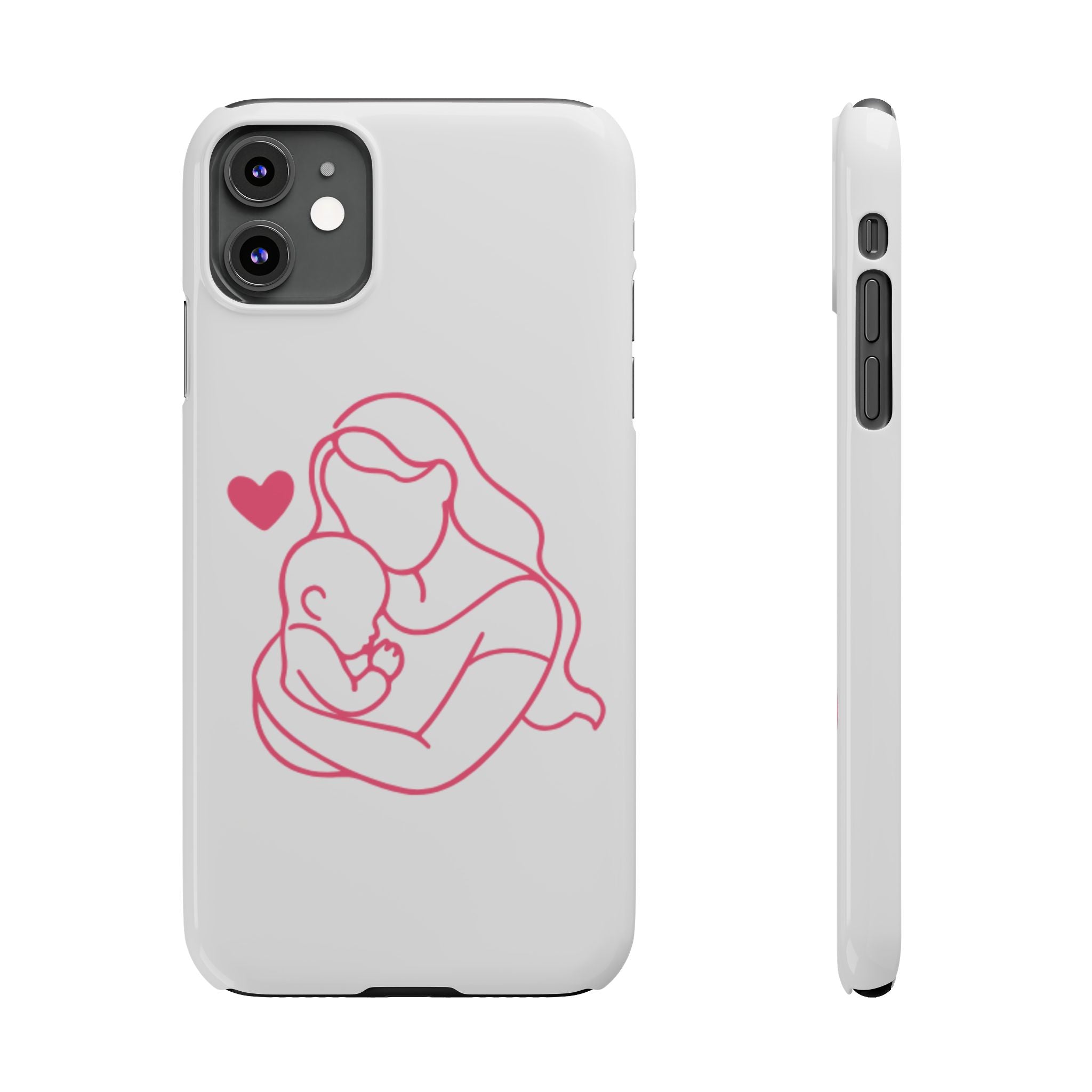 Slim Phone Case — Pink Mother & Baby Outline Design (Mother’s Day Gift)