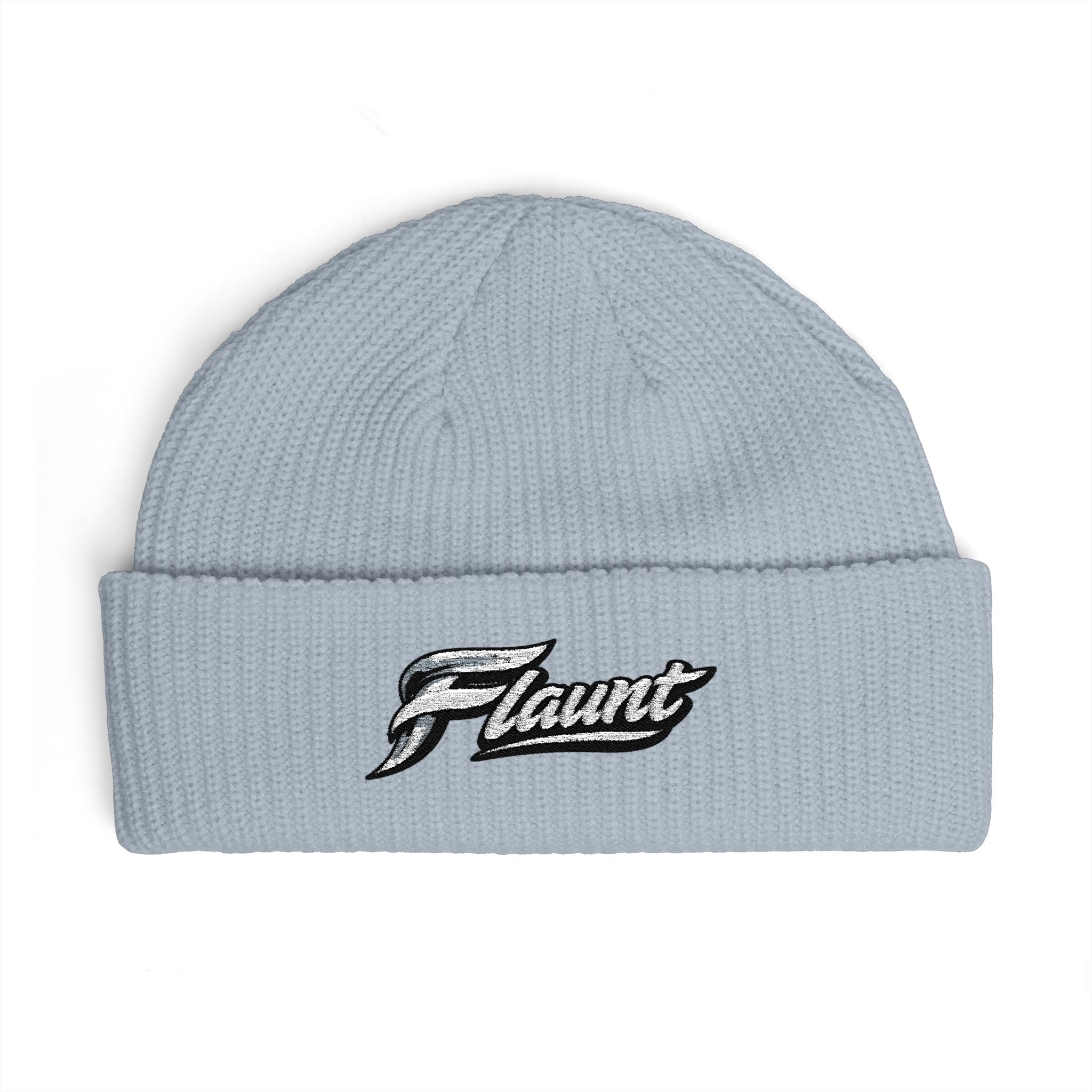 Embroidered ‘Flaunt’ Cuff Beanie — Cozy Knit Winter Hat