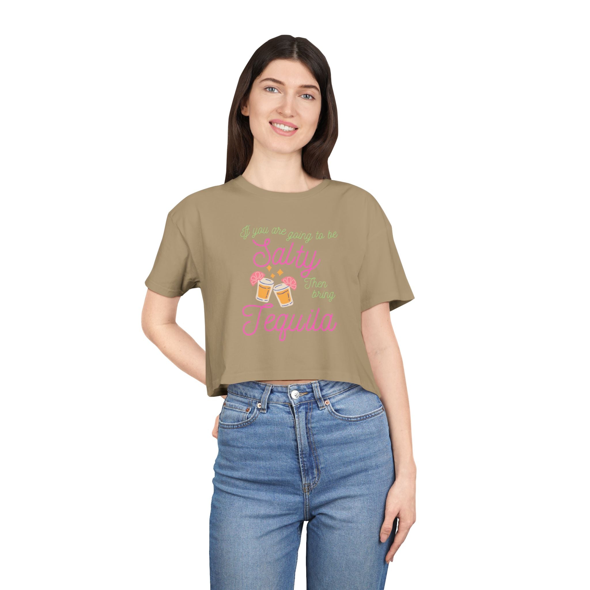 Crop Tee — "Salty Tequila" Cute Tropical Cocktail Graphic