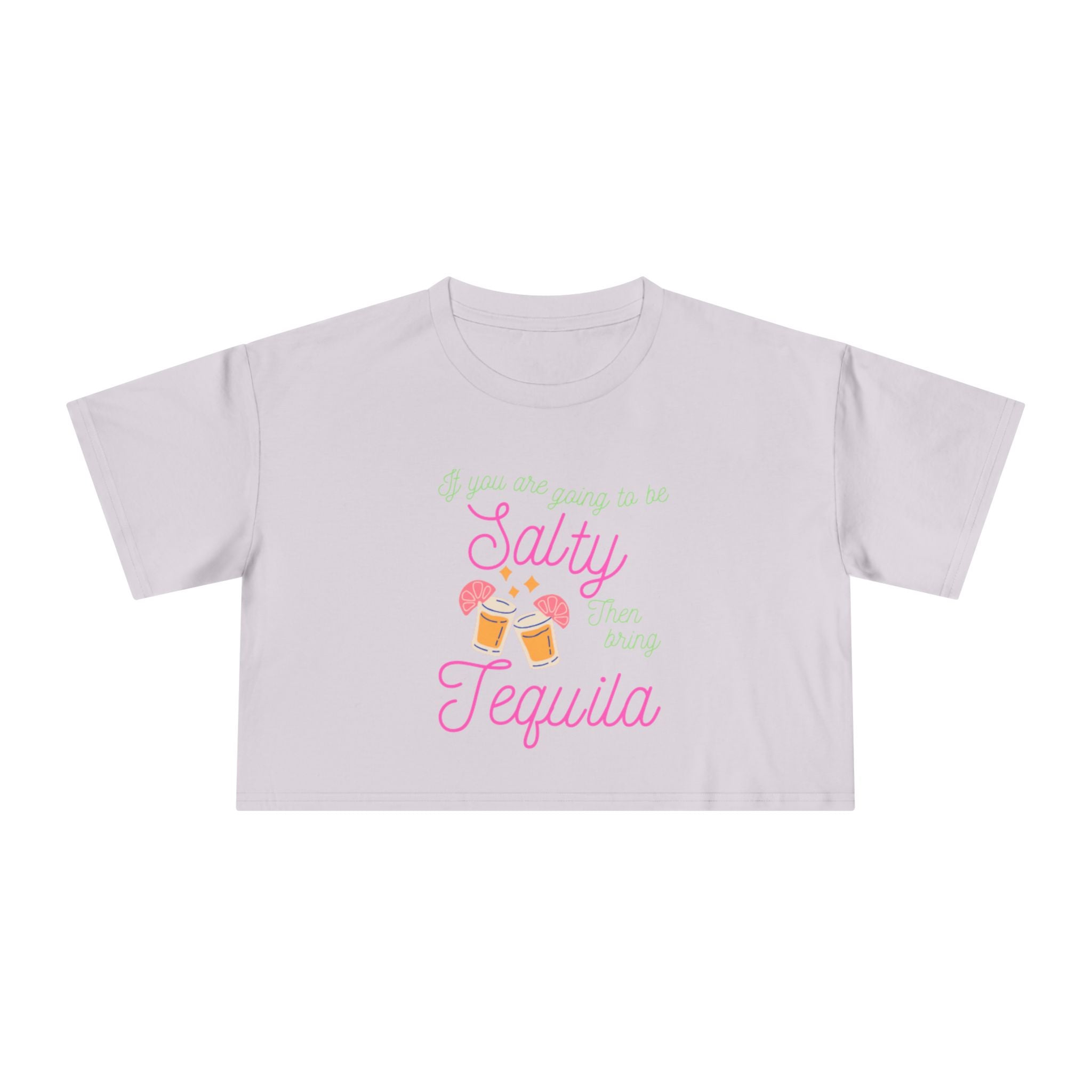 Crop Tee — "Salty Tequila" Cute Tropical Cocktail Graphic