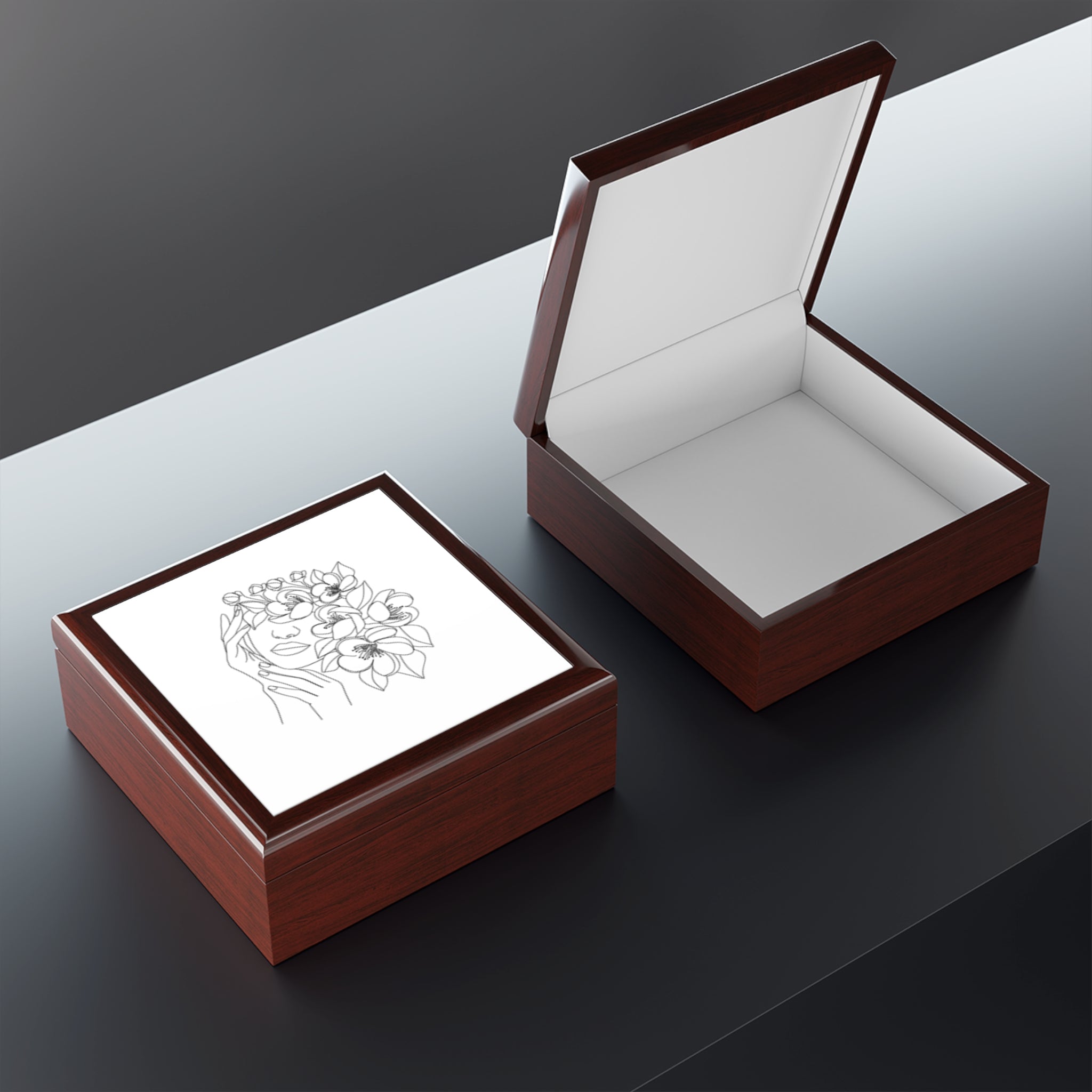 Floral Face Jewelry Box – Elegant Hand-Drawn Orchid Trinket Keeper
