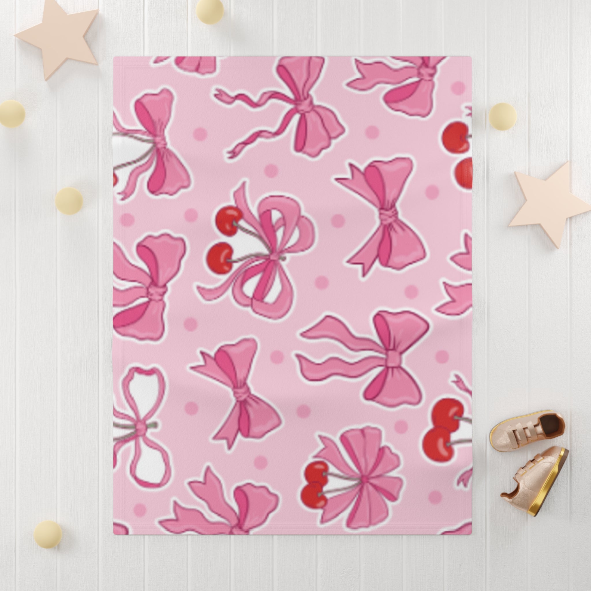 Pink Bow & Cherry Baby Blanket — Soft Fleece Infant Throw