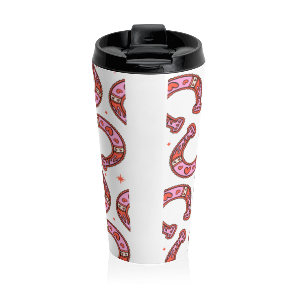 Pink Heart Horseshoe Travel Mug — Lucky Charm Stainless Steel Tumbler