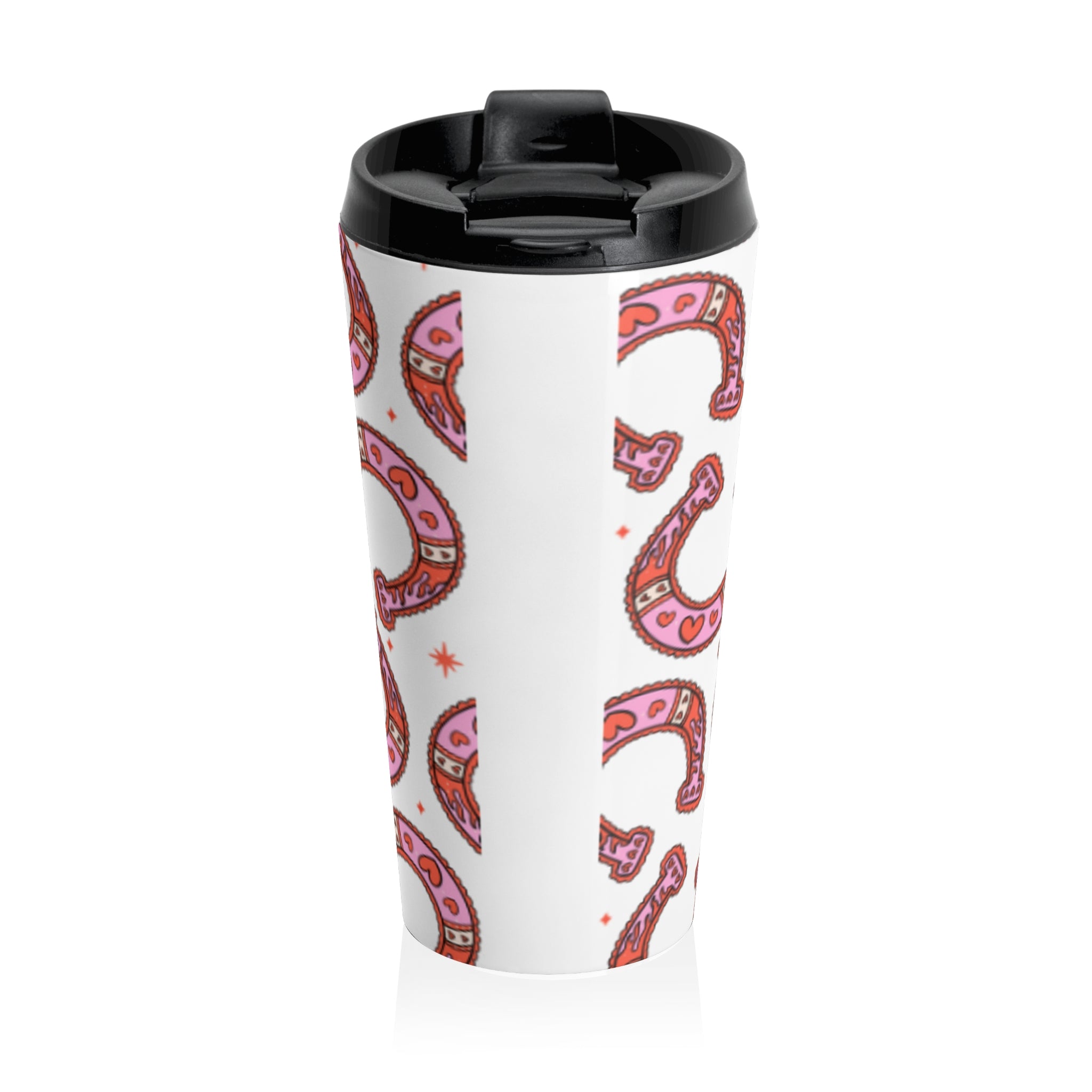 Pink Heart Horseshoe Travel Mug — Lucky Charm Stainless Steel Tumbler