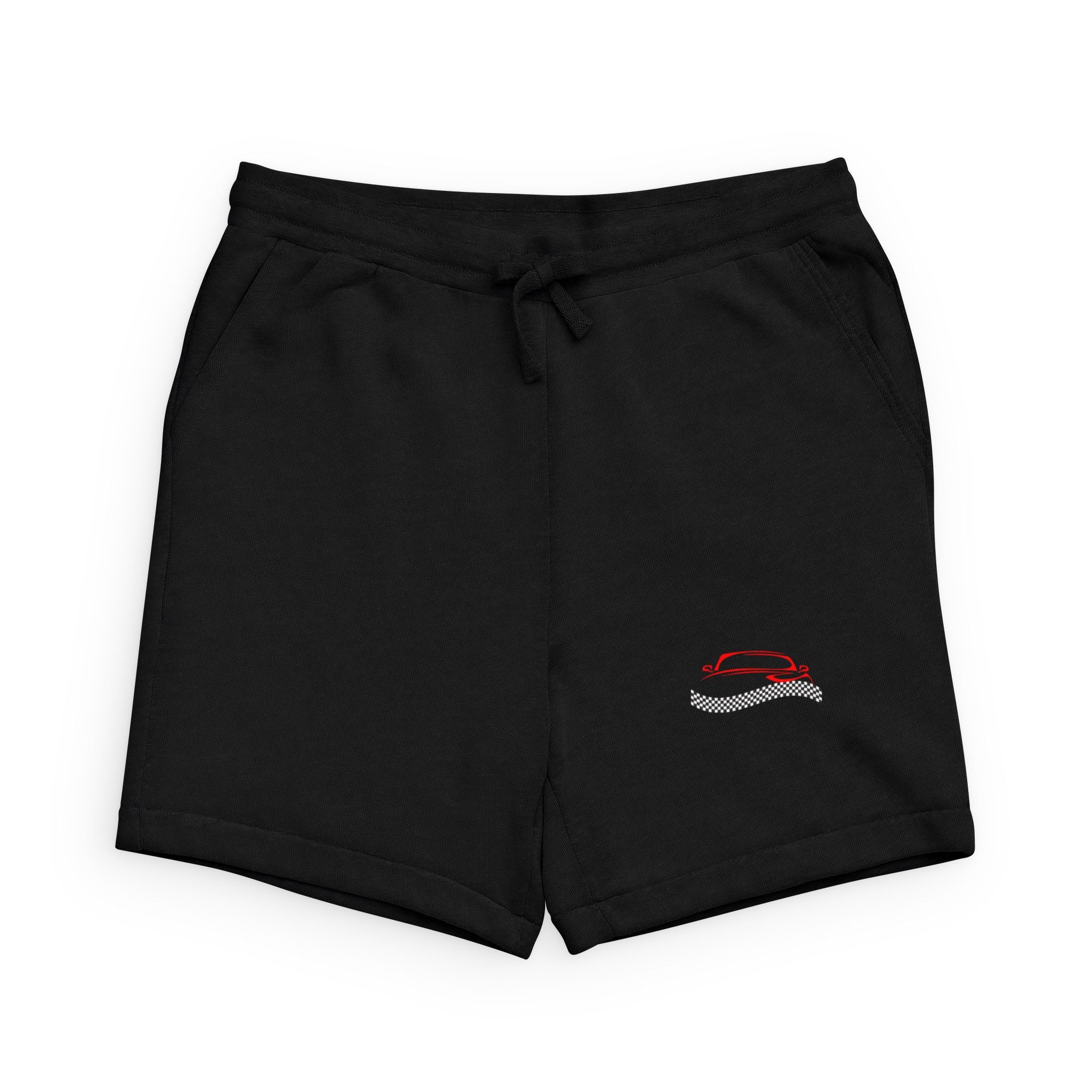 Embroidered Wave Cap Sweatshorts — Casual Black Fleece Lounge Shorts