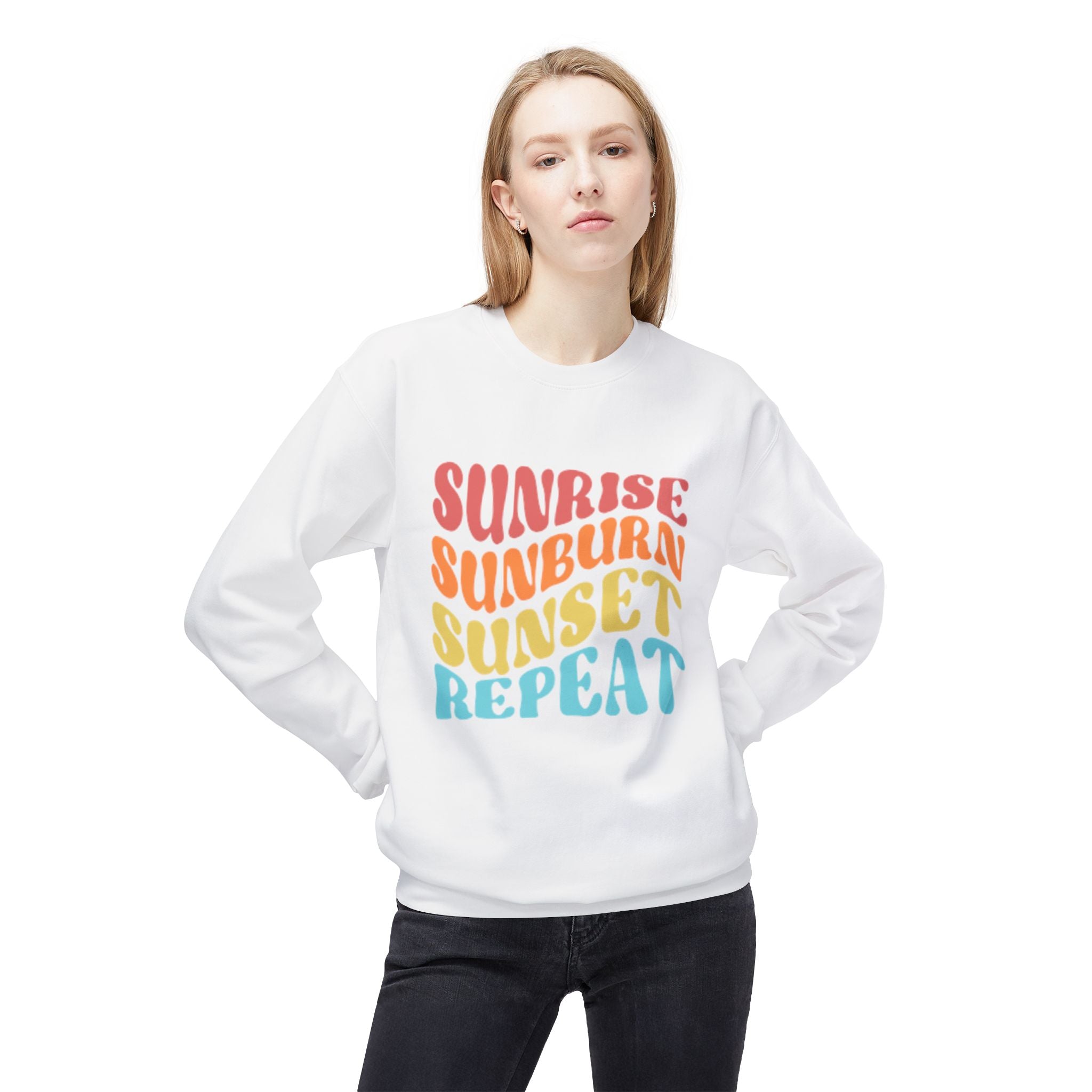 Sunrise Sunburn Sunset Repeat Sweatshirt — Retro Beach Vibes Crewneck