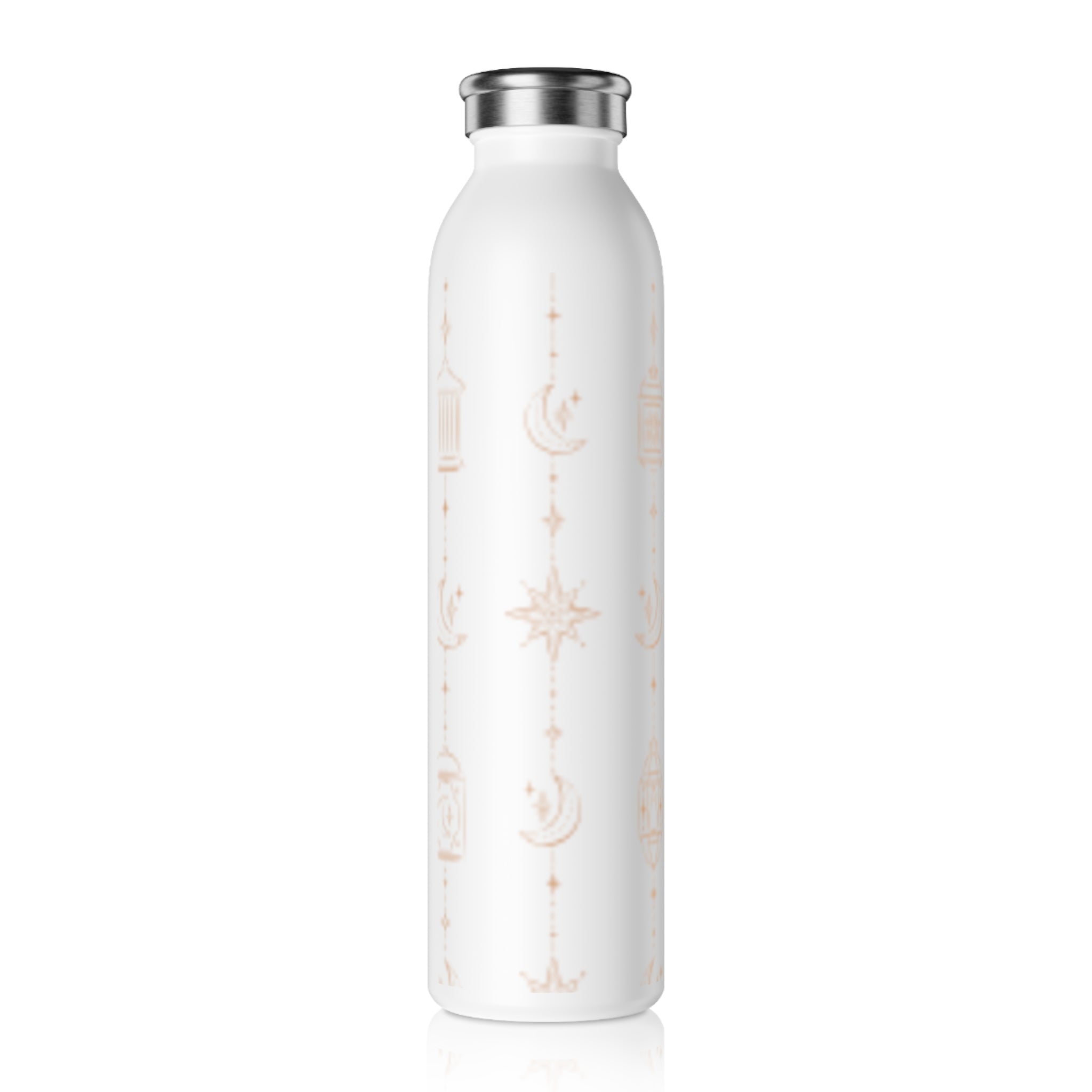 Celestial Lantern Slim Water Bottle — Minimal Moon & Star Pattern