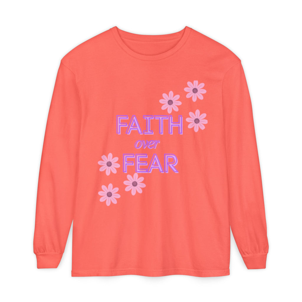Faith Over Fear Long Sleeve Tee — Floral Inspirational Shirt