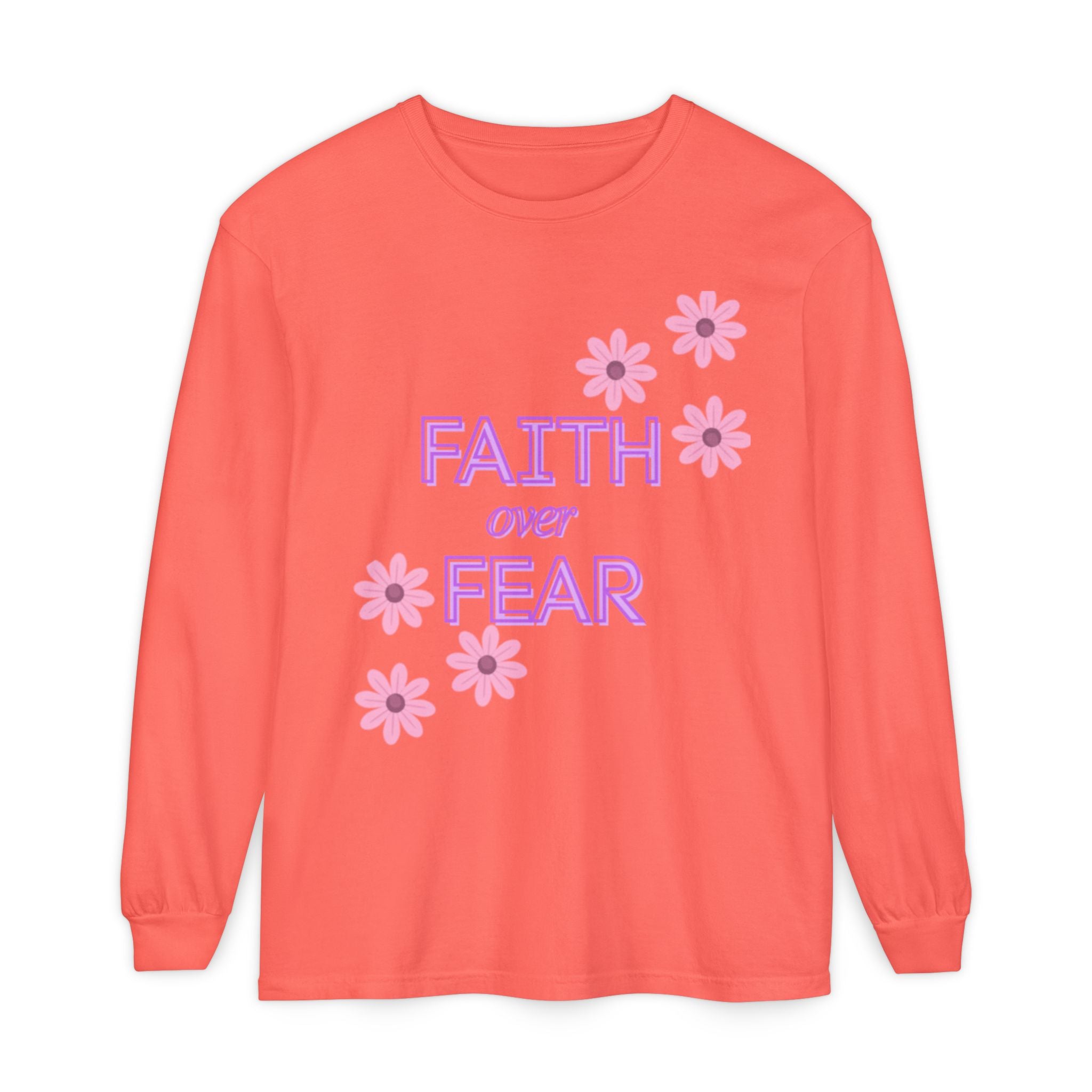 Faith Over Fear Long Sleeve Tee — Floral Inspirational Shirt