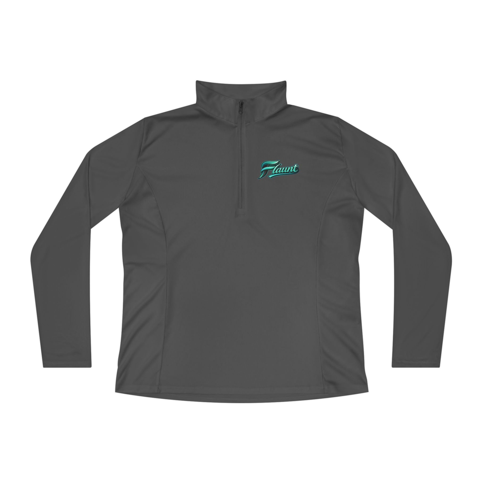 Ladies Quarter-Zip Pullover — White Performance Top with Green Script Logo