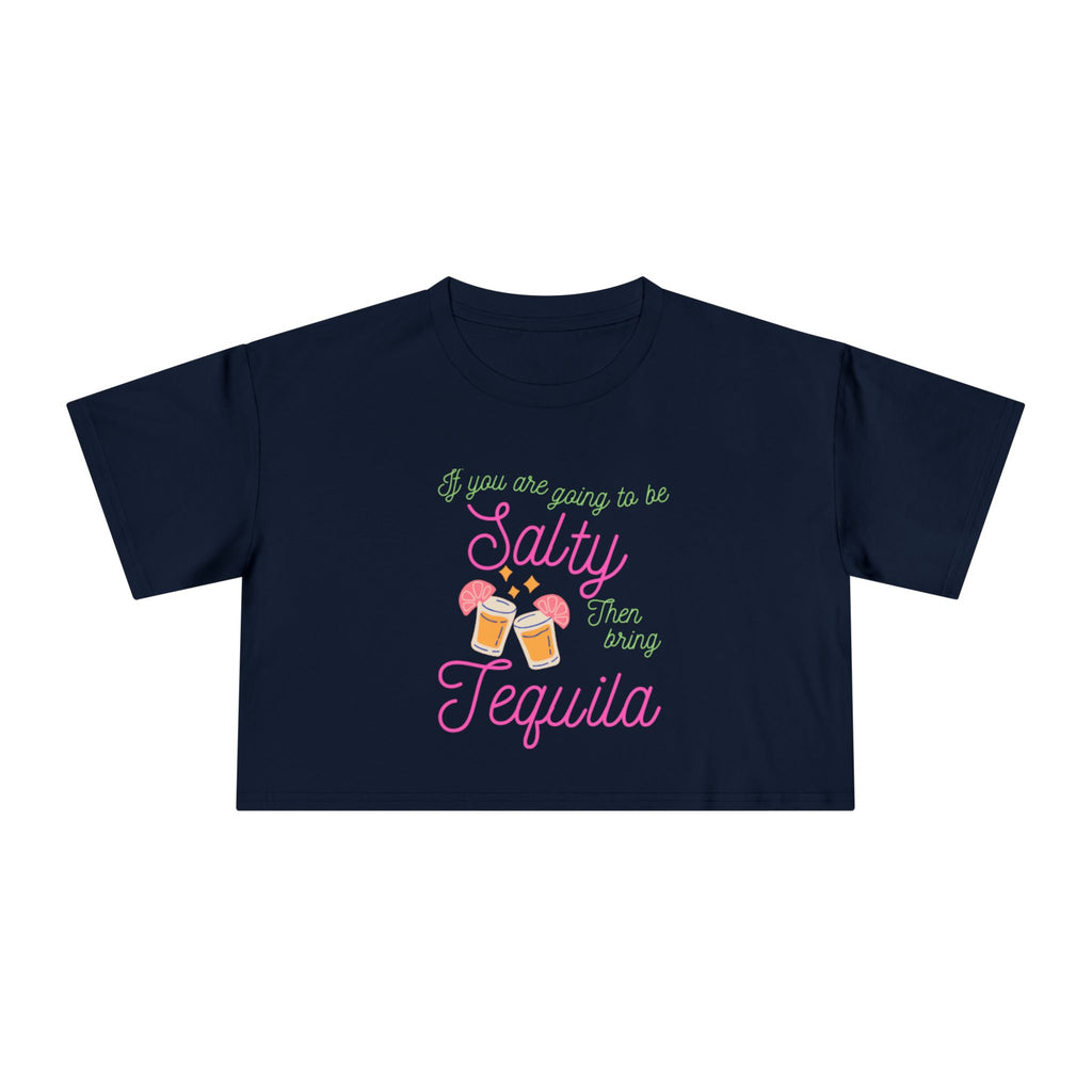 Crop Tee — "Salty Tequila" Cute Tropical Cocktail Graphic