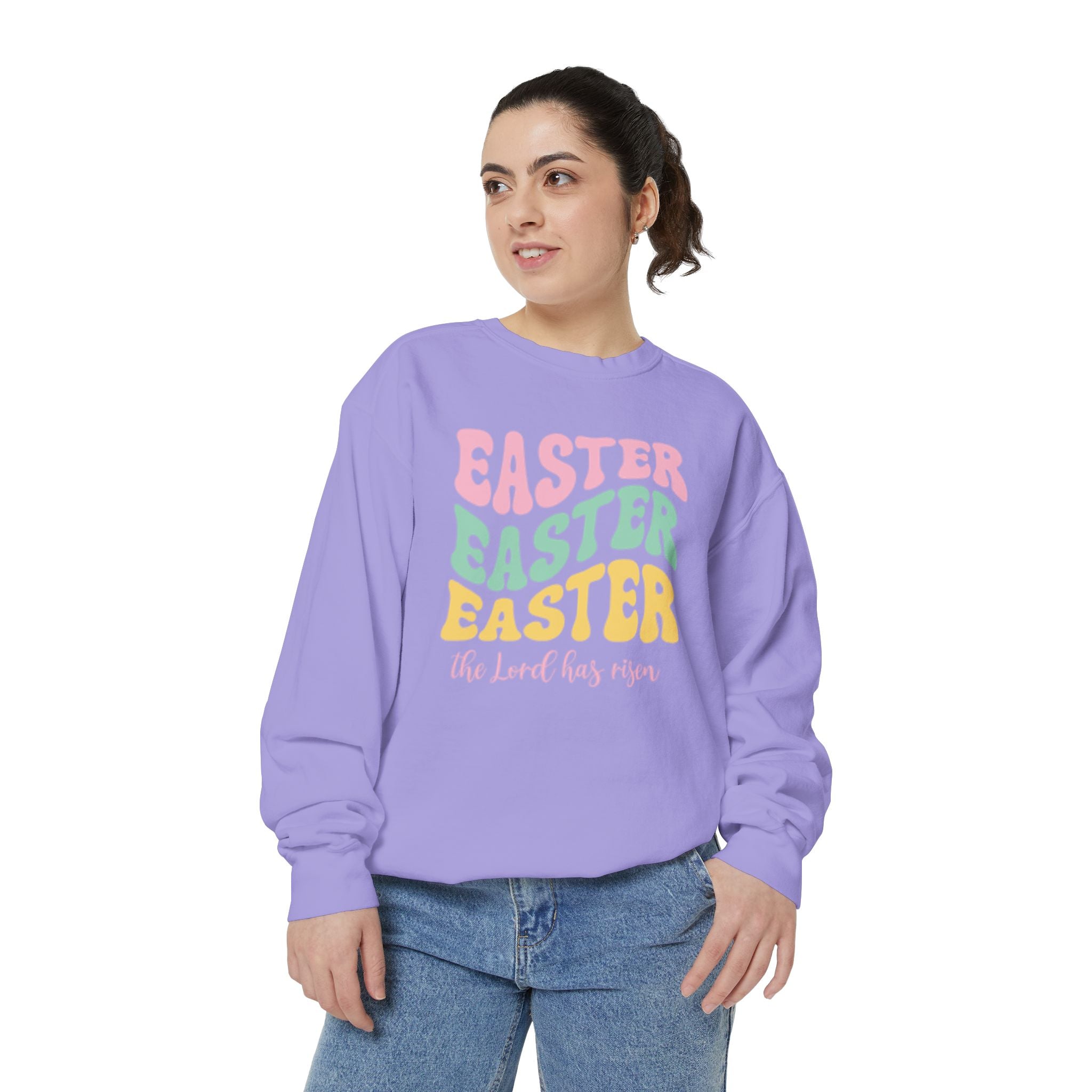 Easter Retro Graphic Sweatshirt — "Easter Easter Easter" Pastel Holiday Pullover