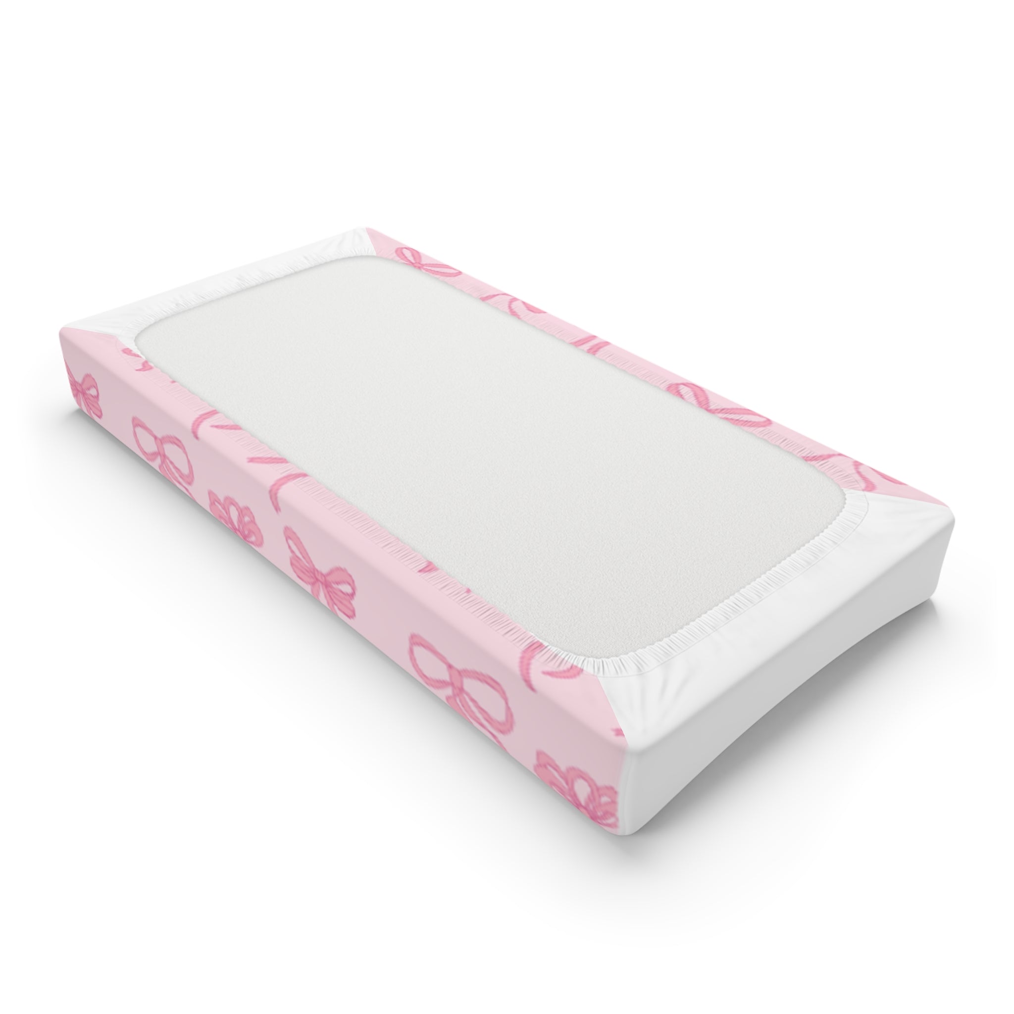 Pink Ribbon Bow Baby Changing Pad Cover — Soft Floral Nursery Accessory