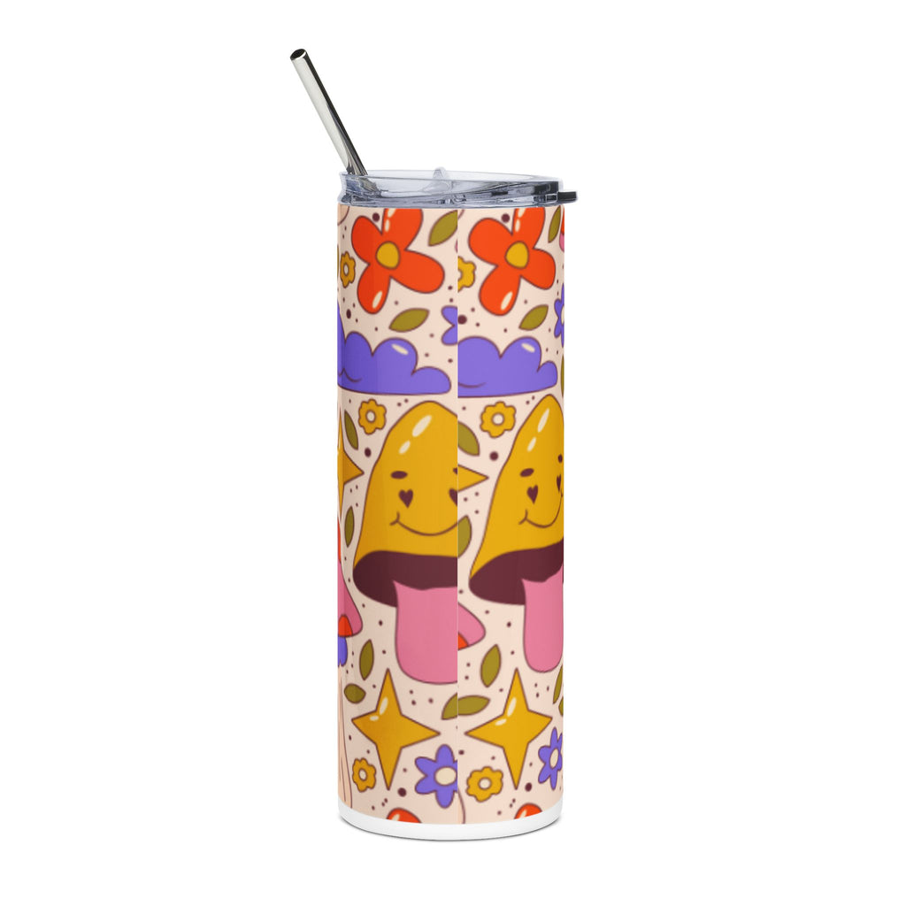 20oz Stainless Tumbler — Cute Smiling Mushrooms & Flowers Pattern